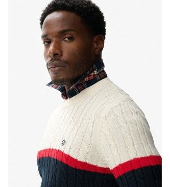 M6110710A Pull en jersey de coton rayé à torsades beige (XXL), Casuel, Manche longue - Superdry - Modalova