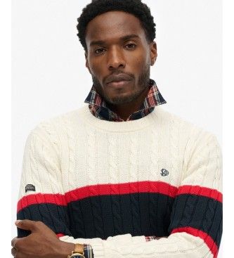 M6110710A Pull en jersey de coton rayé à torsades beige (XXL), Casuel, Manche longue - Superdry - Modalova