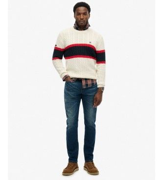 M6110710A Pull en jersey de coton rayé à torsades beige (XXL), Casuel, Manche longue - Superdry - Modalova