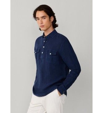 HM3010639 Chemise à demi-patte en lin, coupe classique (L), Casuel, Manche longue - Hackett London - Modalova