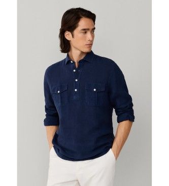 HM3010639 Chemise à demi-patte en lin, coupe classique (L), Casuel, Manche longue - Hackett London - Modalova