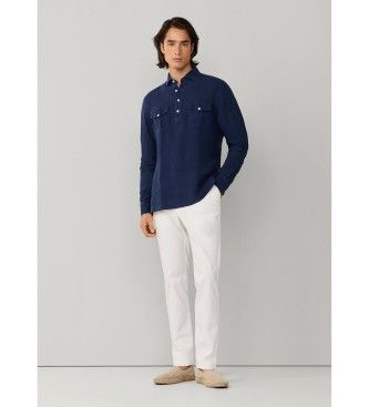 HM3010639 Chemise à demi-patte en lin, coupe classique (L), Casuel, Manche longue - Hackett London - Modalova