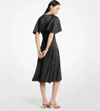 MT683KYAYJ Robe midi en satin avec manches à volants (36), Casuel, Fête, Manche courte, Polister recyclé - Michael Kors - Modalova