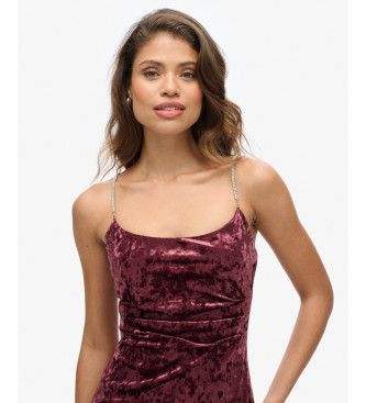 W8011729A Robe longue en velours Diamonte marron (S), Fête, , Polyester, Sans manches / bretelles - Superdry - Modalova