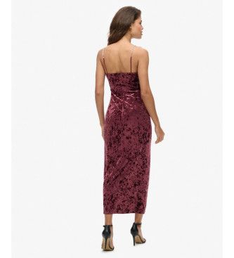 W8011729A Robe longue en velours Diamonte marron (S), Fête, , Polyester, Sans manches / bretelles - Superdry - Modalova