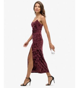 W8011729A Robe longue en velours Diamonte marron (S), Fête, , Polyester, Sans manches / bretelles - Superdry - Modalova