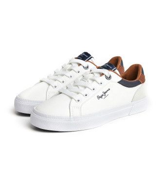 Pour garçon. PBS30569 Kenton Court Leather Sneakers (40), Cuir, Blanc, Plat, Lacets, Casuel, mode enfantine - Pepe Jeans - Modalova