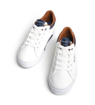 Pour garçon. PBS30569 Kenton Court Leather Sneakers (40), Cuir, Blanc, Plat, Lacets, Casuel, mode enfantine - Pepe Jeans - Modalova