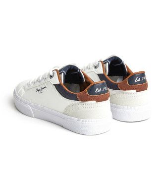 Pour garçon. PBS30569 Kenton Court Leather Sneakers (40), Cuir, Blanc, Plat, Lacets, Casuel, mode enfantine - Pepe Jeans - Modalova