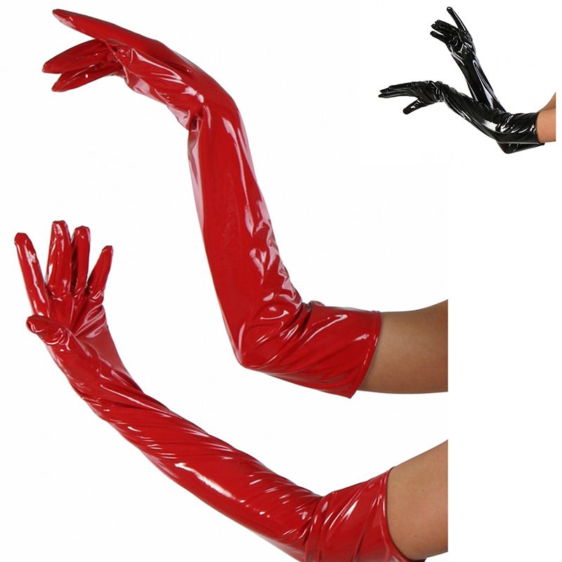 Gants longs vinyle taille unique - Taille : Unique - Couleur : Noir - Spazm - Modalova