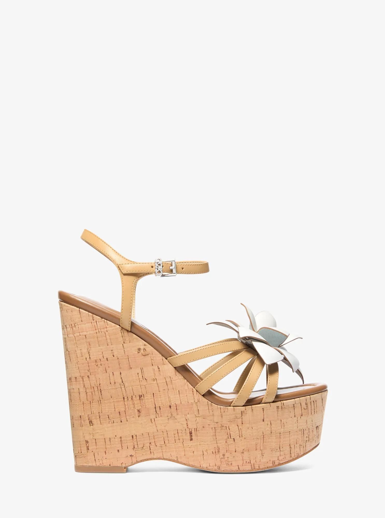MK Sandale Jacie en cuir à décoration florale et à semelle compensée - Michael Kors - MICHAEL Michael Kors - Modalova