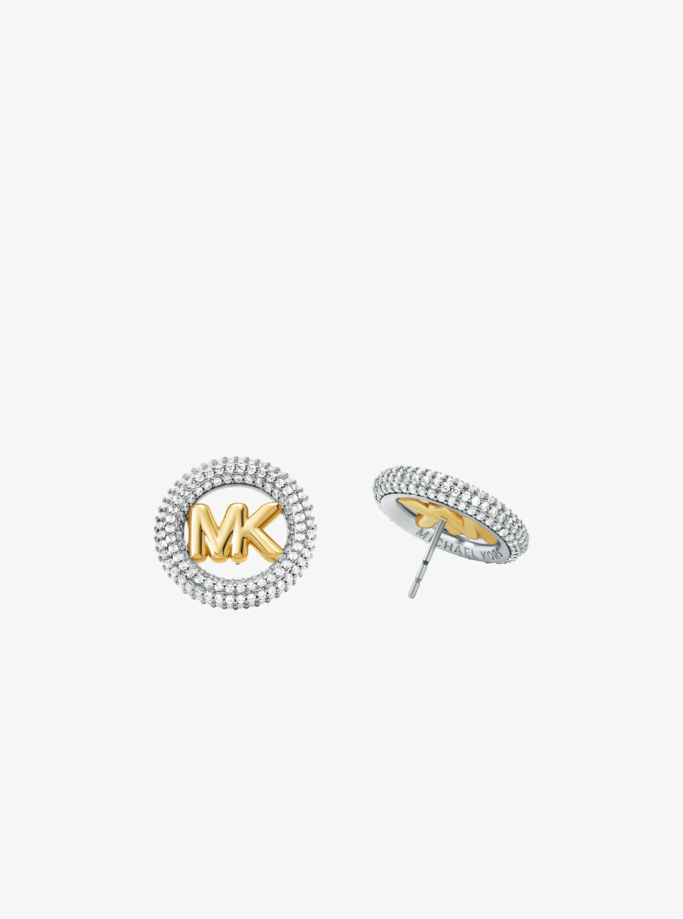 MK Clous d'oreilles de taille moyenne en laiton plaqué en métal précieux à logo pavé - Michael Kors - Modalova