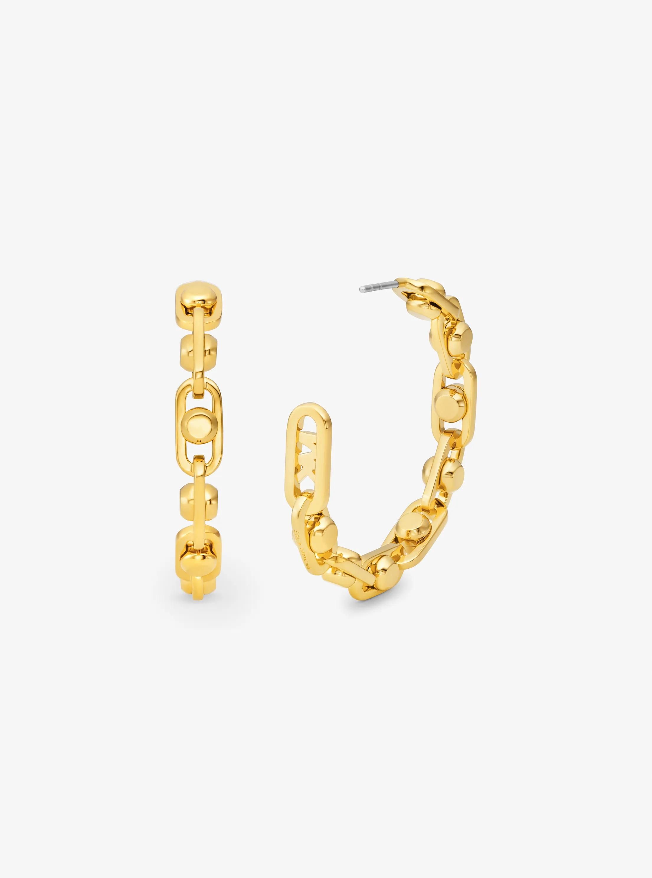 MK Boucles d'oreilles créoles à maillons Astor de taille moyenne en laiton plaqué en métal précieux - Michael Kors - Modalova