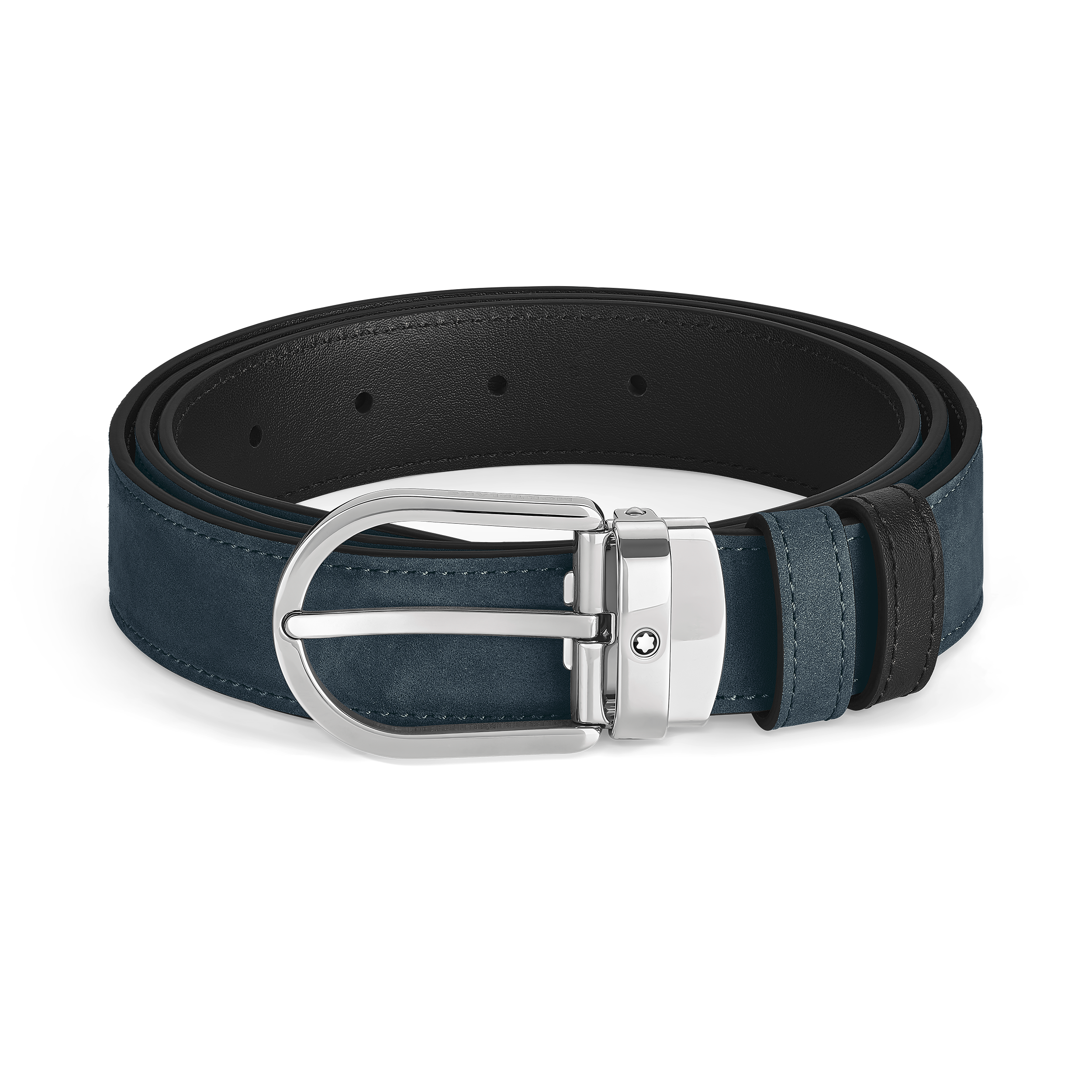 Ceinture réversible à boucle fer à cheval de 30 mm en cuir bleu velours/noir - MB220976 - Ceintures - MONTBLANC - Modalova