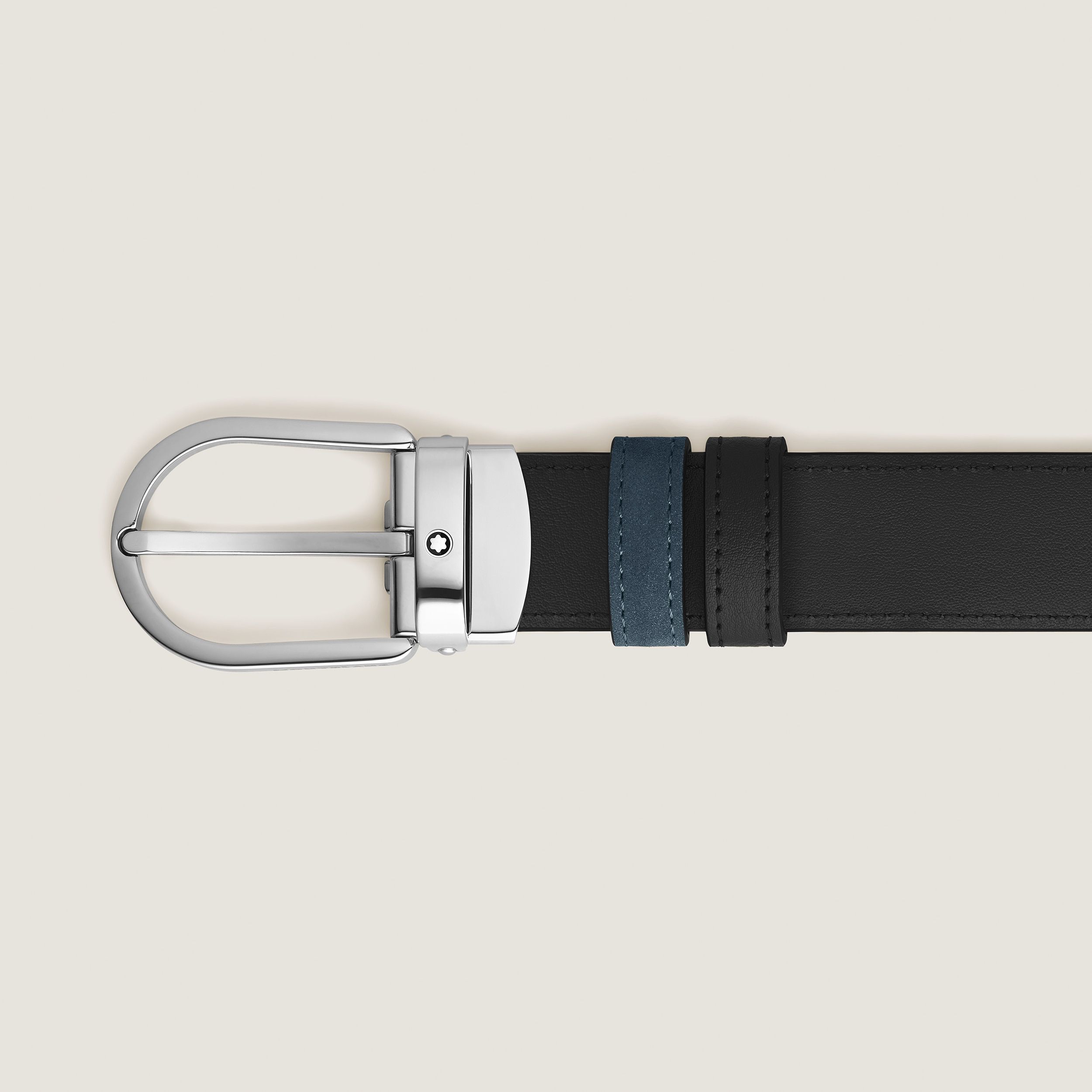 Ceinture réversible à boucle fer à cheval de 30 mm en cuir bleu velours/noir - MB220976 - Ceintures - MONTBLANC - Modalova