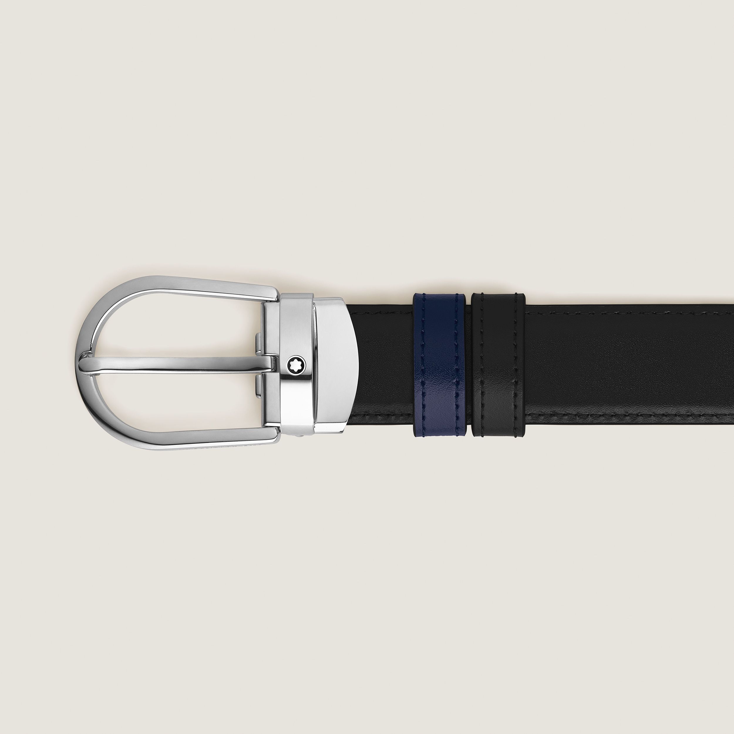 Ceinture réversible à boucle fer à cheval de 30 mm en cuir noir/bleu encre - | - Cuir - MB198586 - Ceintures - MONTBLANC - Modalova