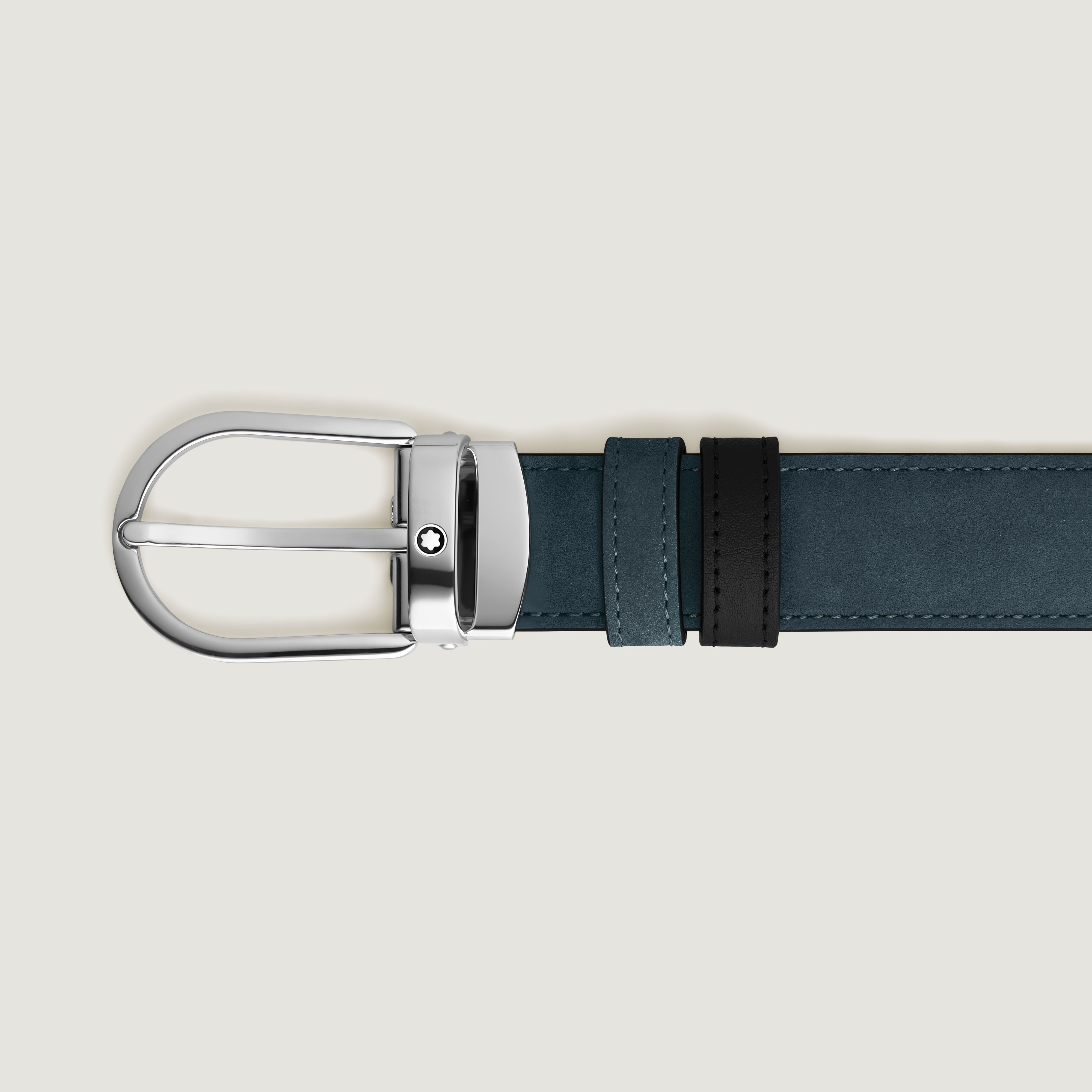 Ceinture réversible à boucle fer à cheval de 30 mm en cuir bleu velours/noir - MB220976 - Ceintures - MONTBLANC - Modalova