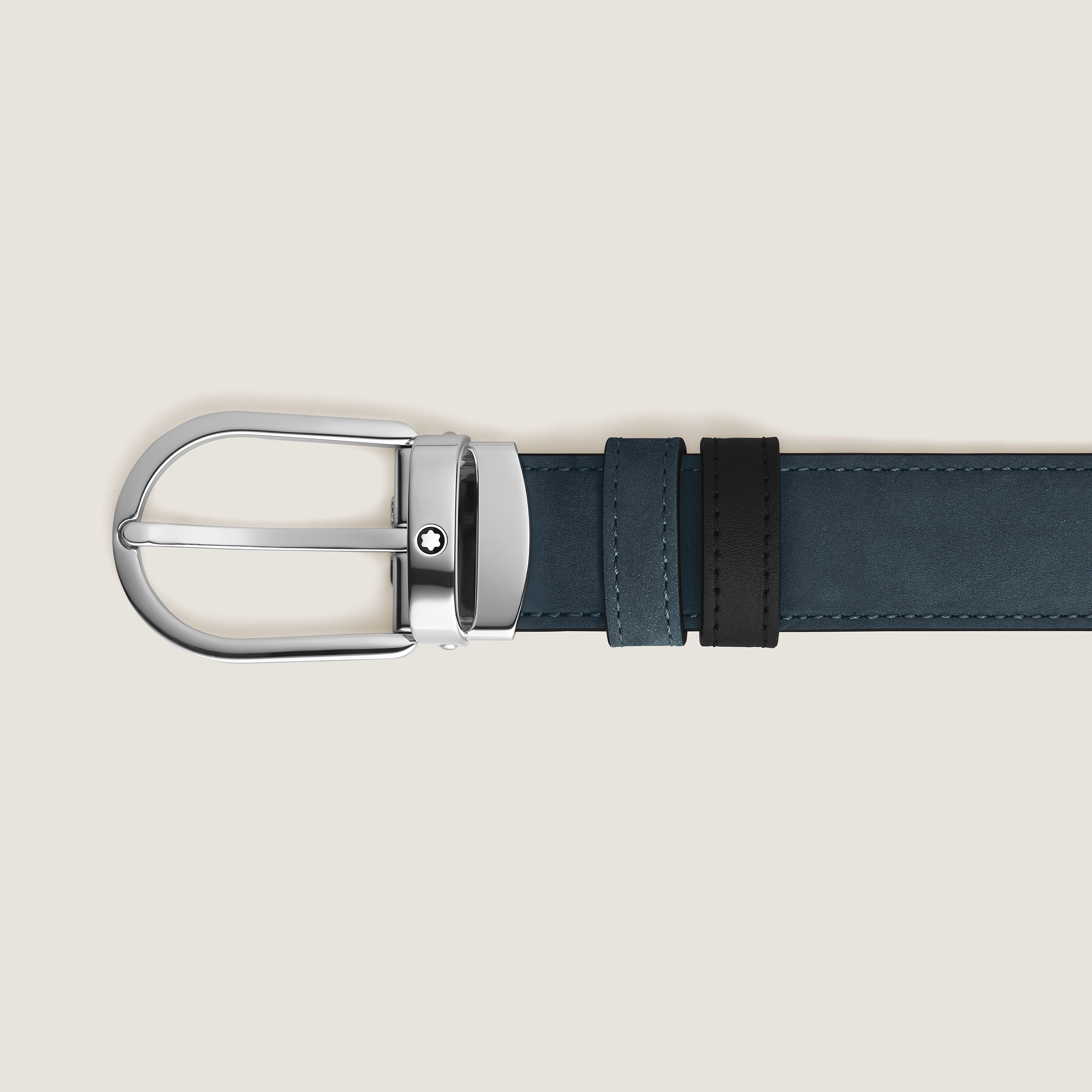 Ceinture réversible à boucle fer à cheval de 30 mm en cuir bleu velours/noir - MB220976 - Ceintures - MONTBLANC - Modalova