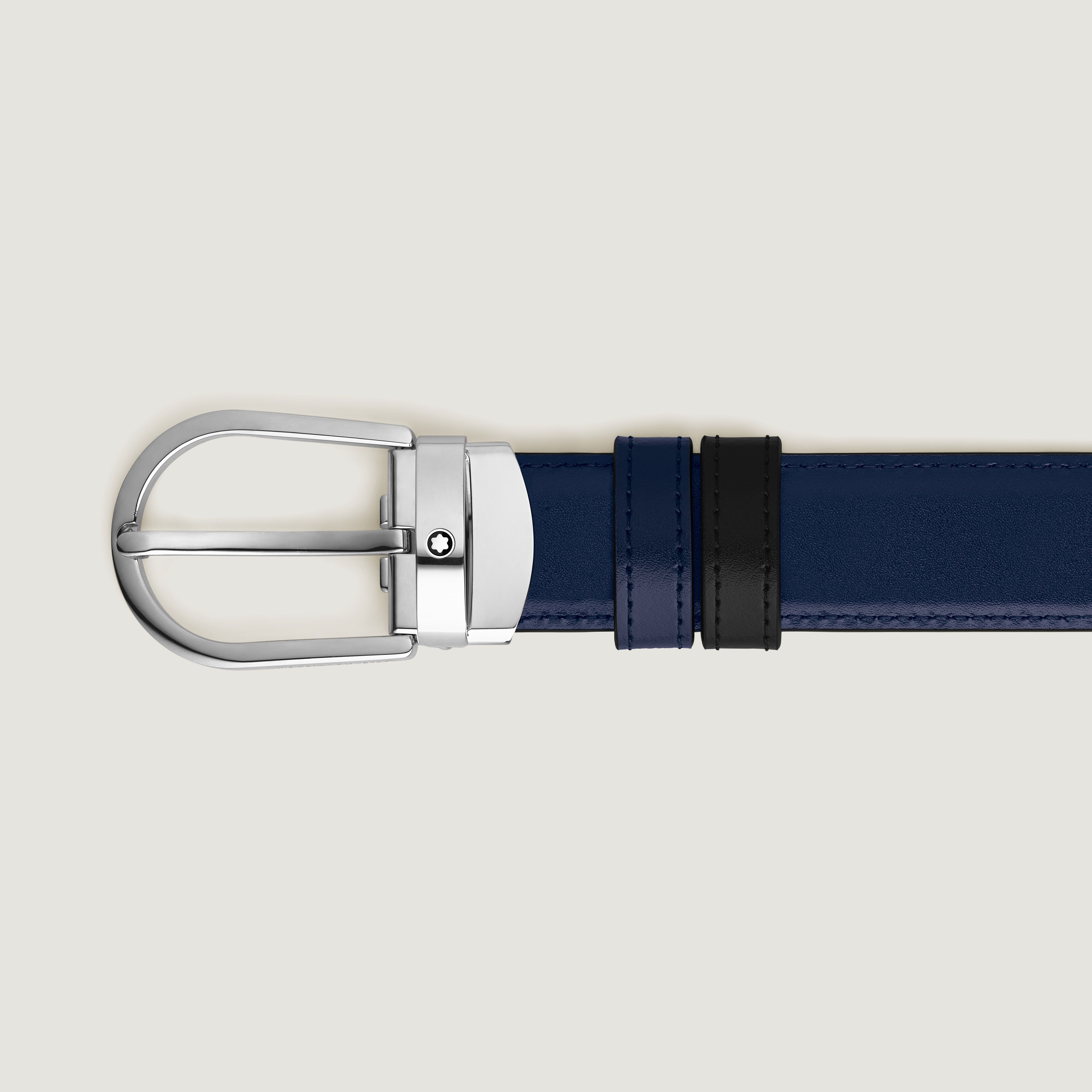 Ceinture réversible à boucle fer à cheval de 30 mm en cuir noir/bleu encre - | - Cuir - MB198586 - Ceintures - MONTBLANC - Modalova