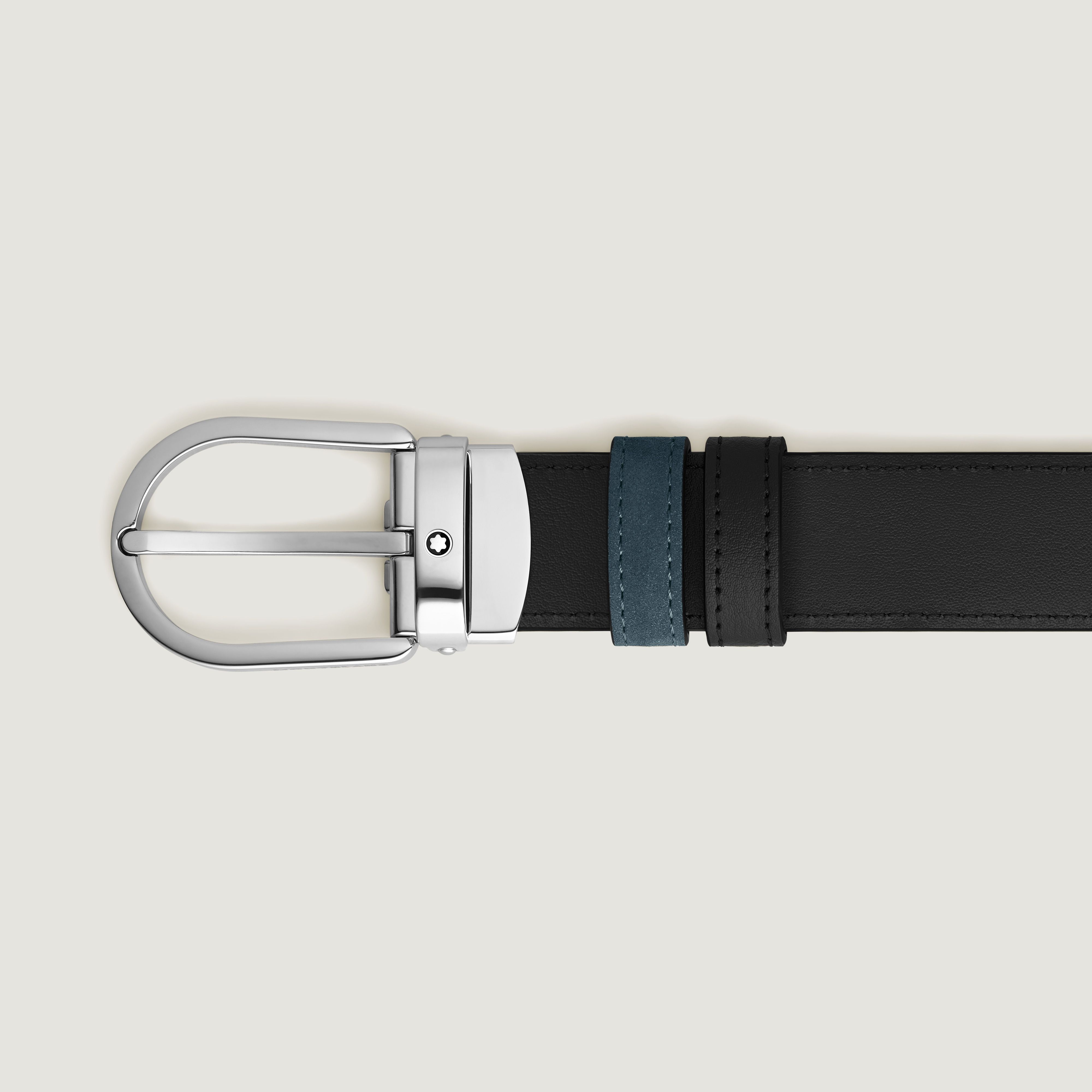Ceinture réversible à boucle fer à cheval de 30 mm en cuir bleu velours/noir - MB220976 - Ceintures - MONTBLANC - Modalova