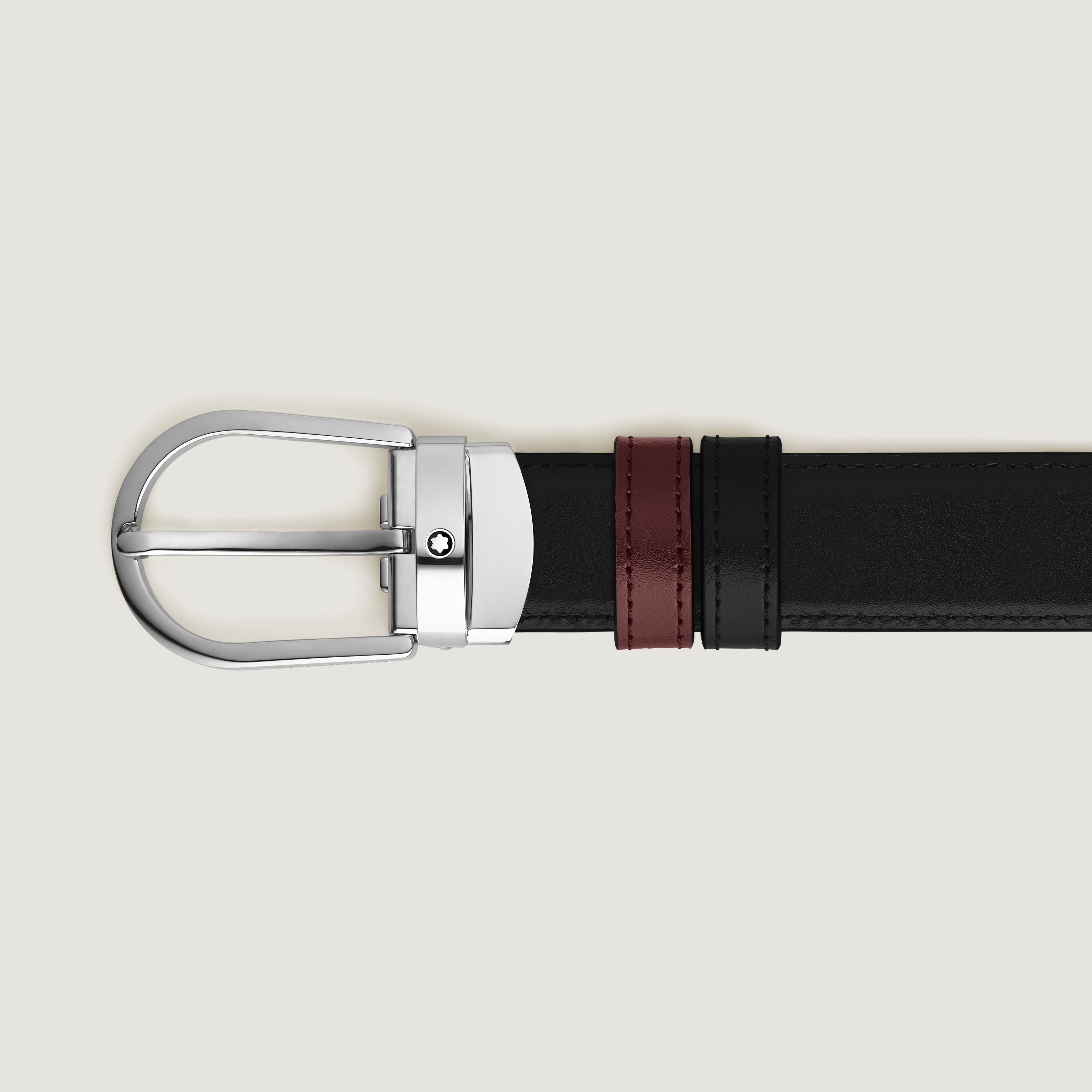 Ceinture réversible à boucle fer à cheval de 30 mm en cuir noir/bordeaux - | - Cuir - MB221052 - Ceintures - MONTBLANC - Modalova