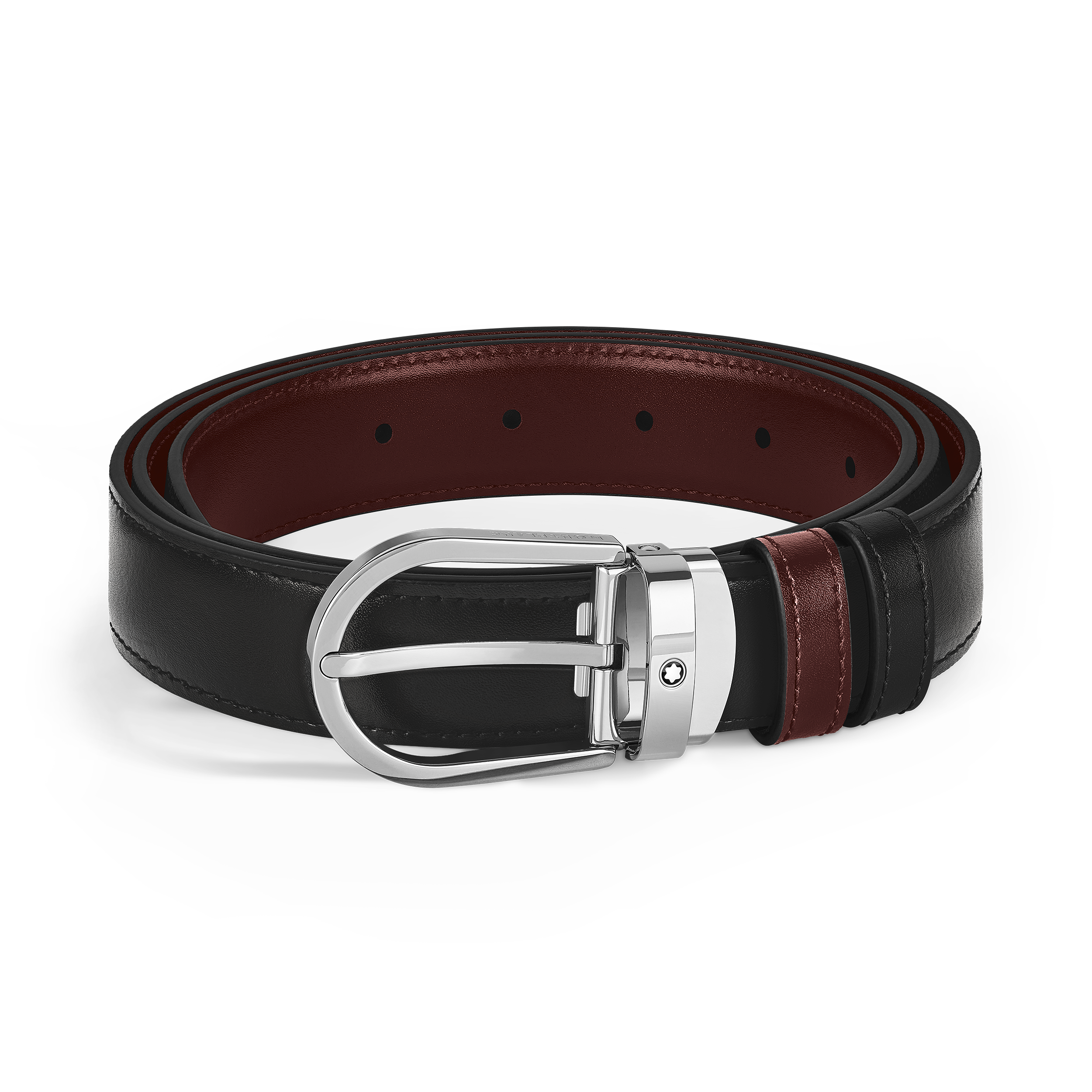 Ceinture réversible à boucle fer à cheval de 30 mm en cuir noir/bordeaux - | - Cuir - MB221052 - Ceintures - MONTBLANC - Modalova