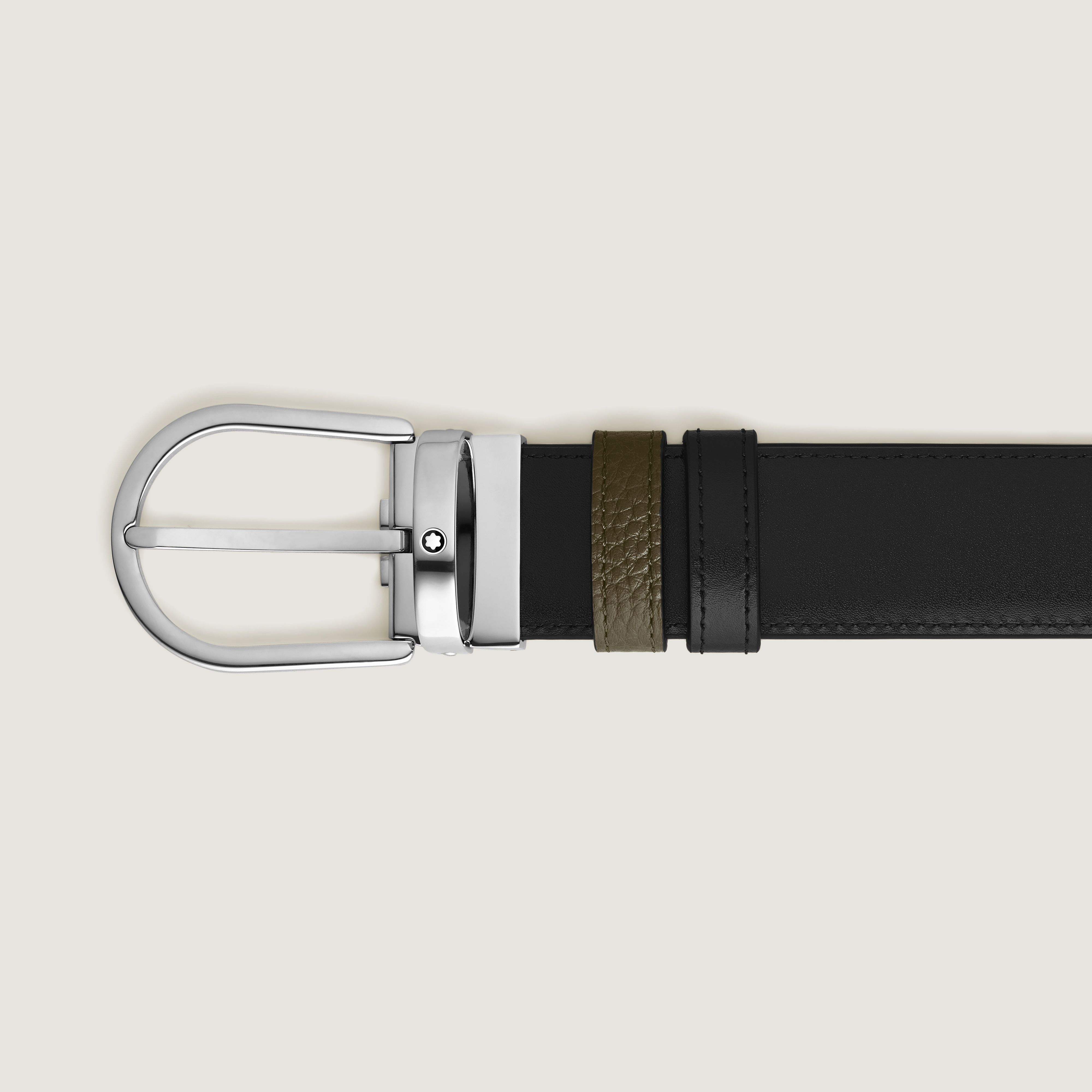 Ceinture réversible à boucle fer à cheval de 35 mm en cuir kaki/noir - | - Cuir - MB222405 - Ceintures - MONTBLANC - Modalova