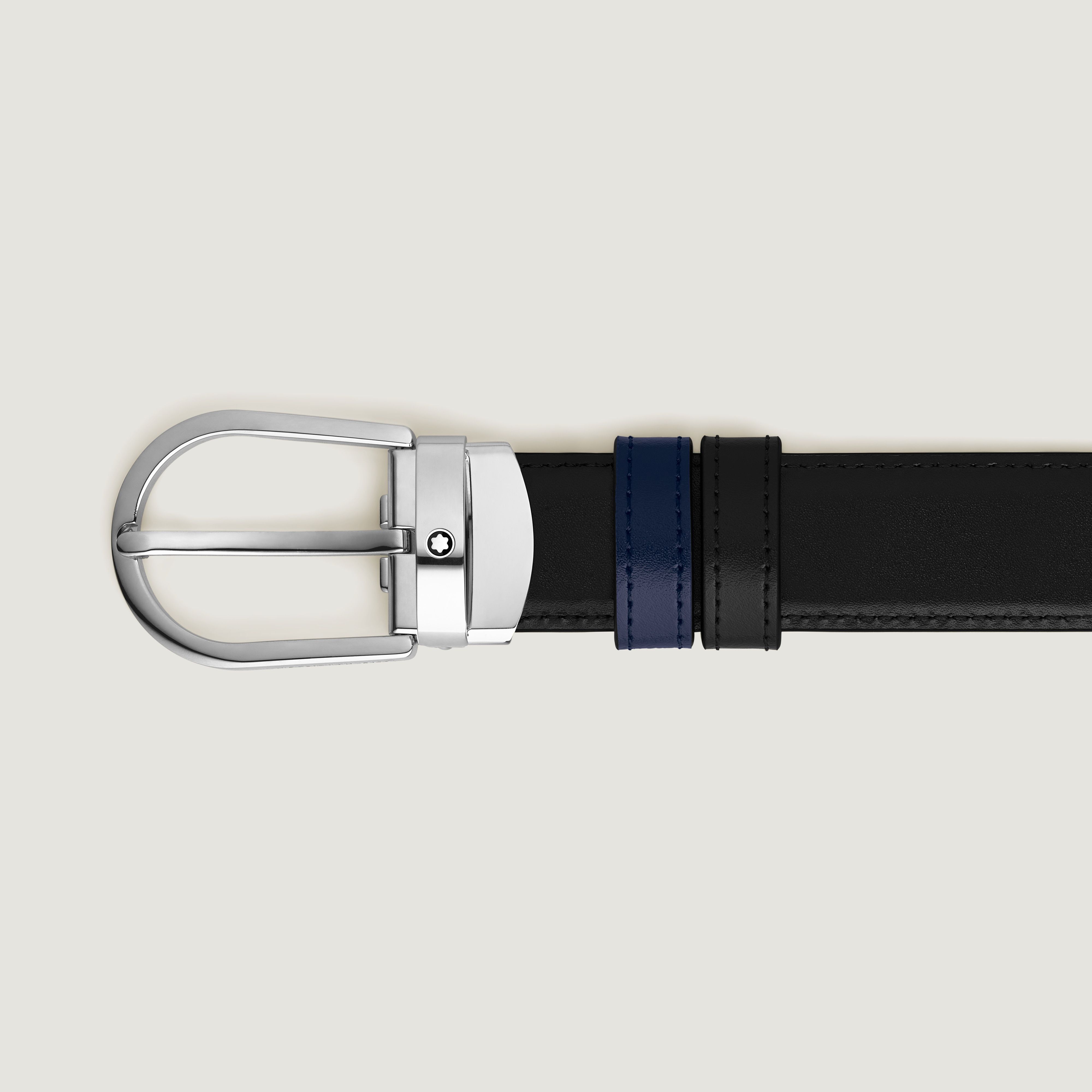 Ceinture réversible à boucle fer à cheval de 30 mm en cuir noir/bleu encre - | - Cuir - MB198586 - Ceintures - MONTBLANC - Modalova