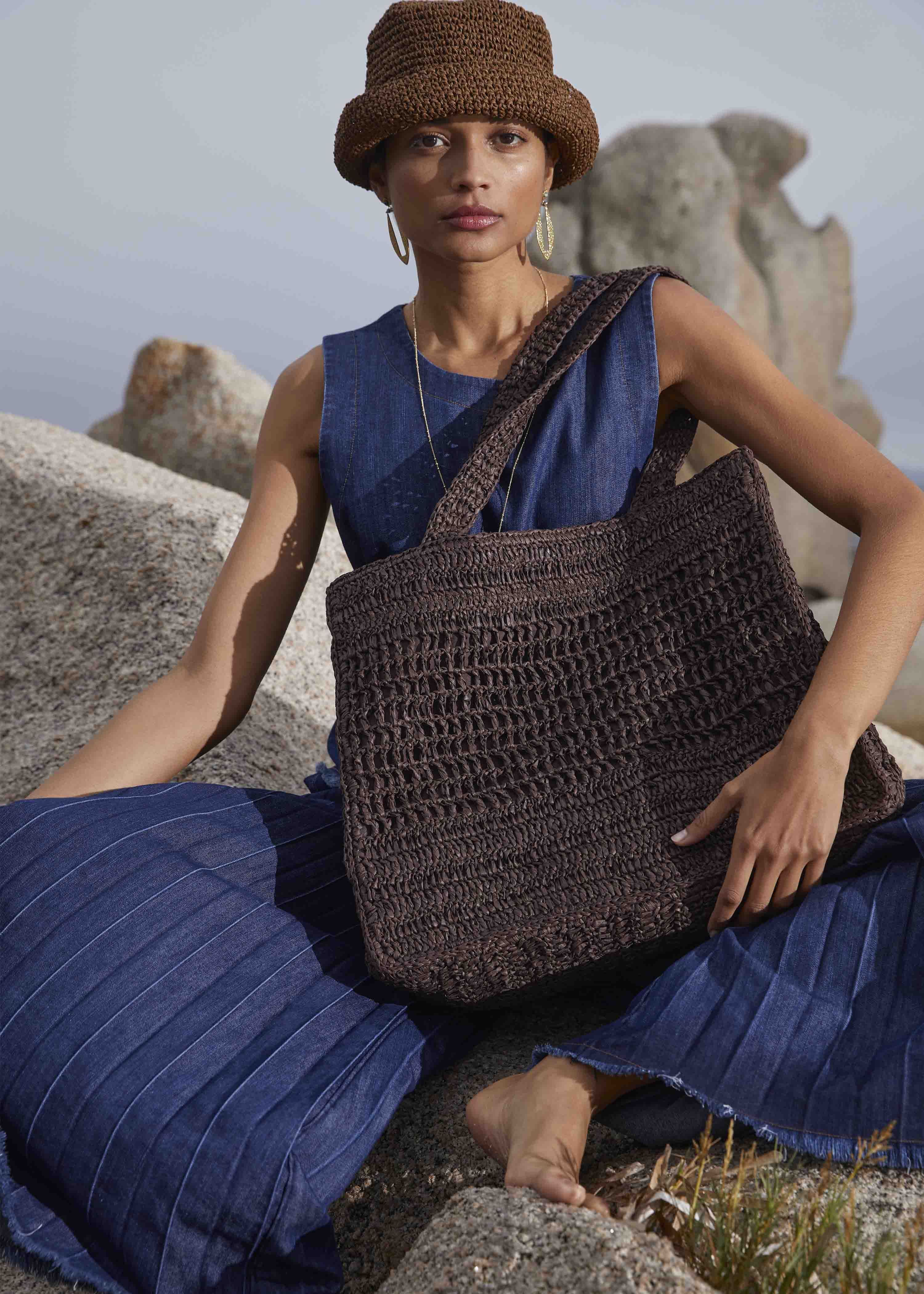 Sac cabas raphia marron - La Fée Maraboutée - Modalova