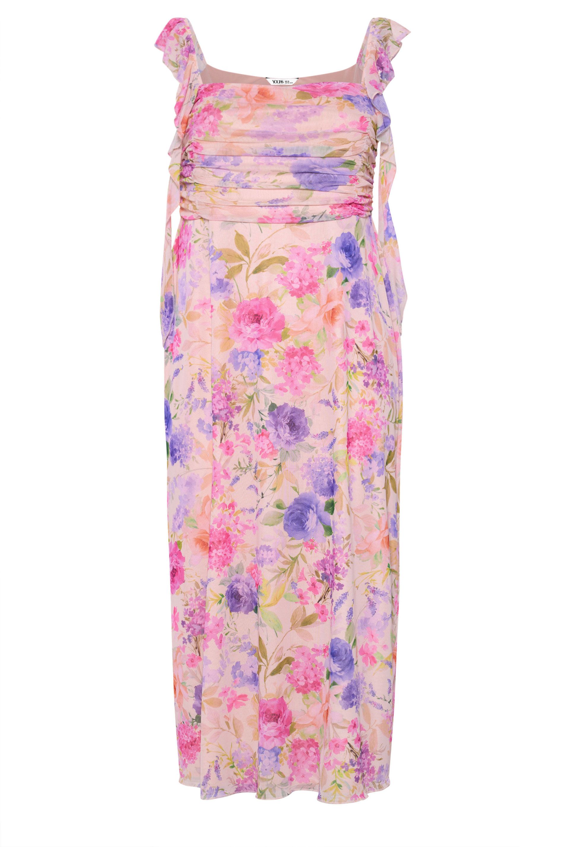 Robe Nude À Imprimé Floral Avec Volants Size 48 - Yours London - Modalova