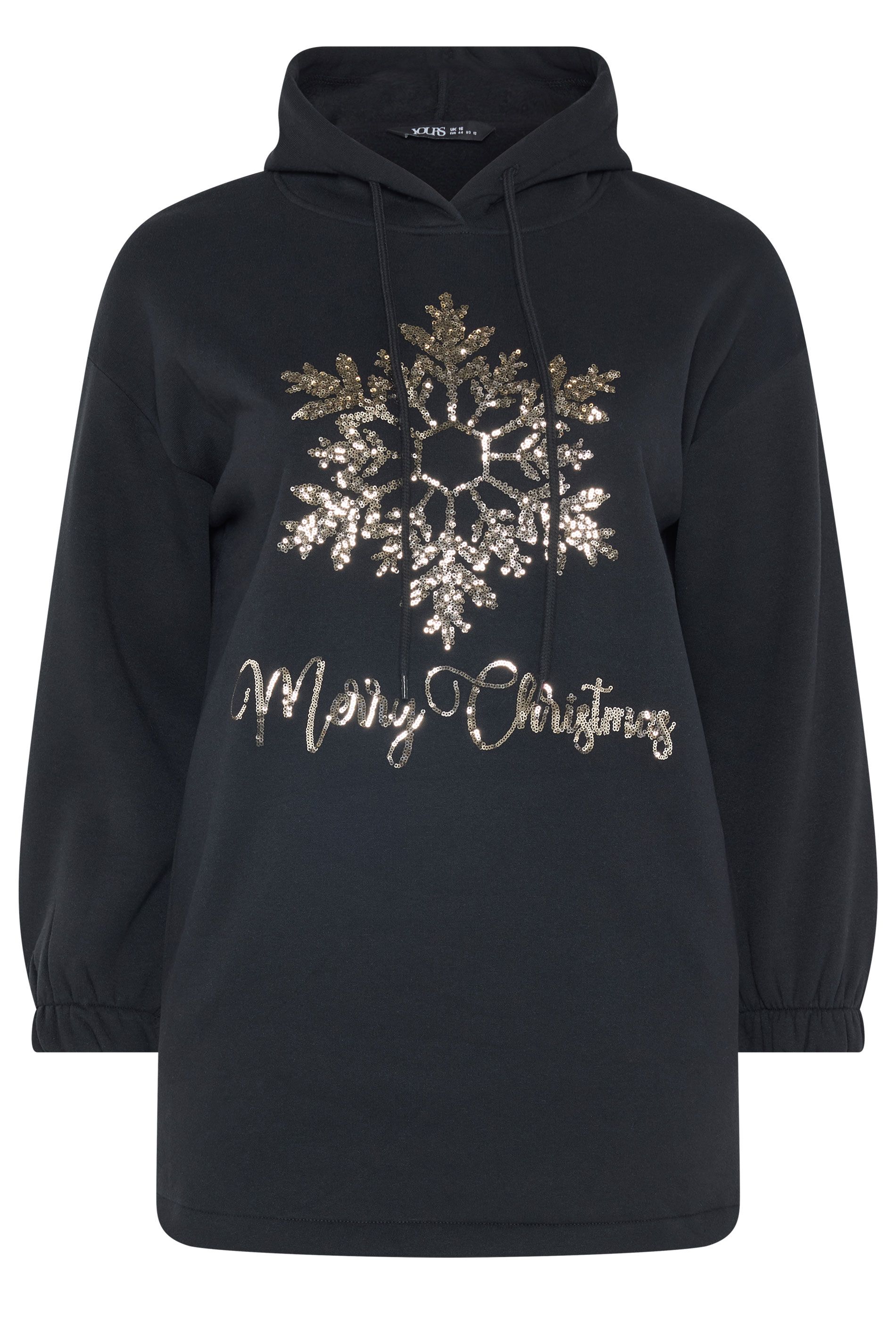 Sweat À Capuche Noir « Merry Christmas » Avec Flocon De Neige À Sequins Size 54-56 - Yours - Modalova
