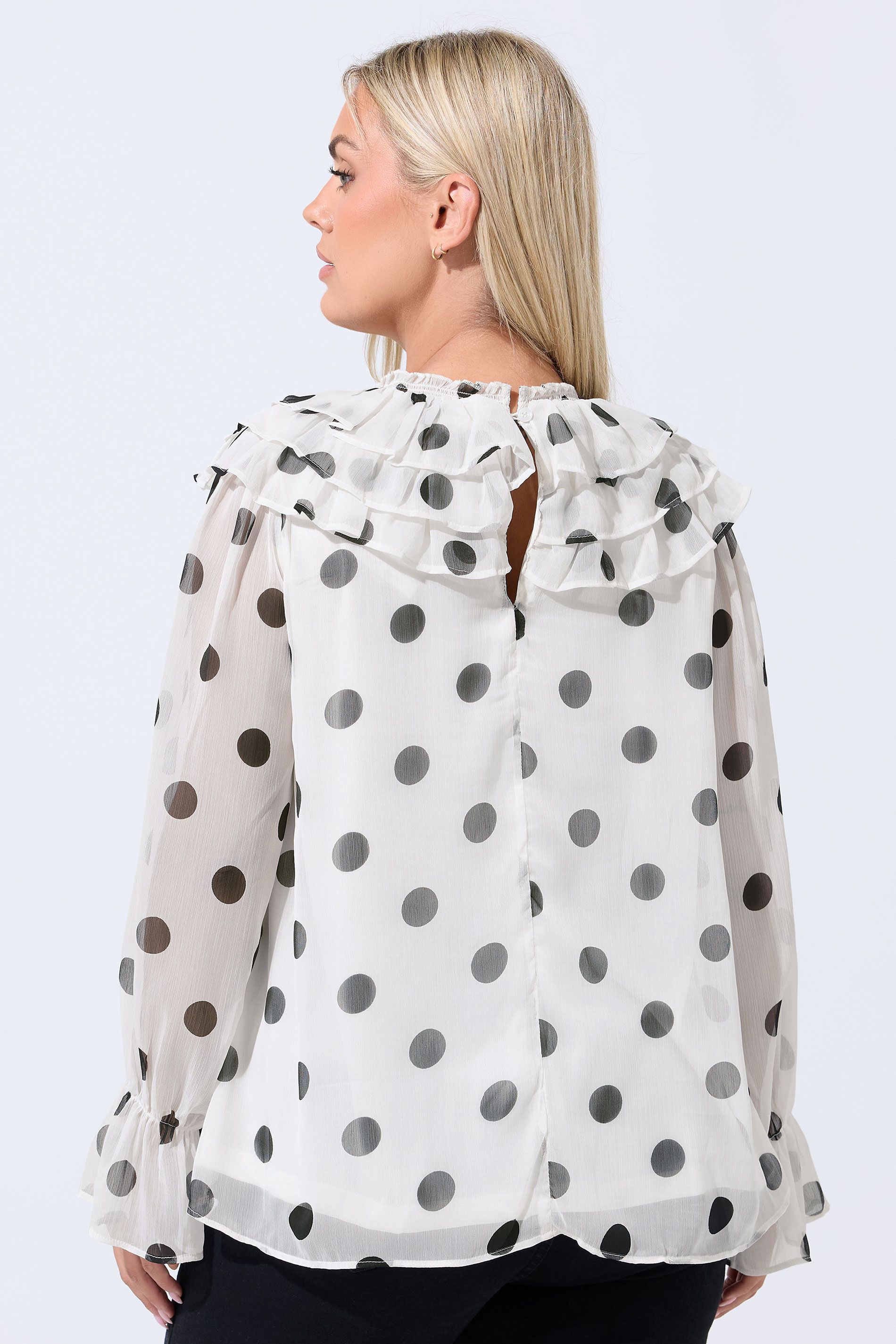 Blouse Blanche À Pois Et Col Volanté Size 50-52 - Limited Collection - Modalova