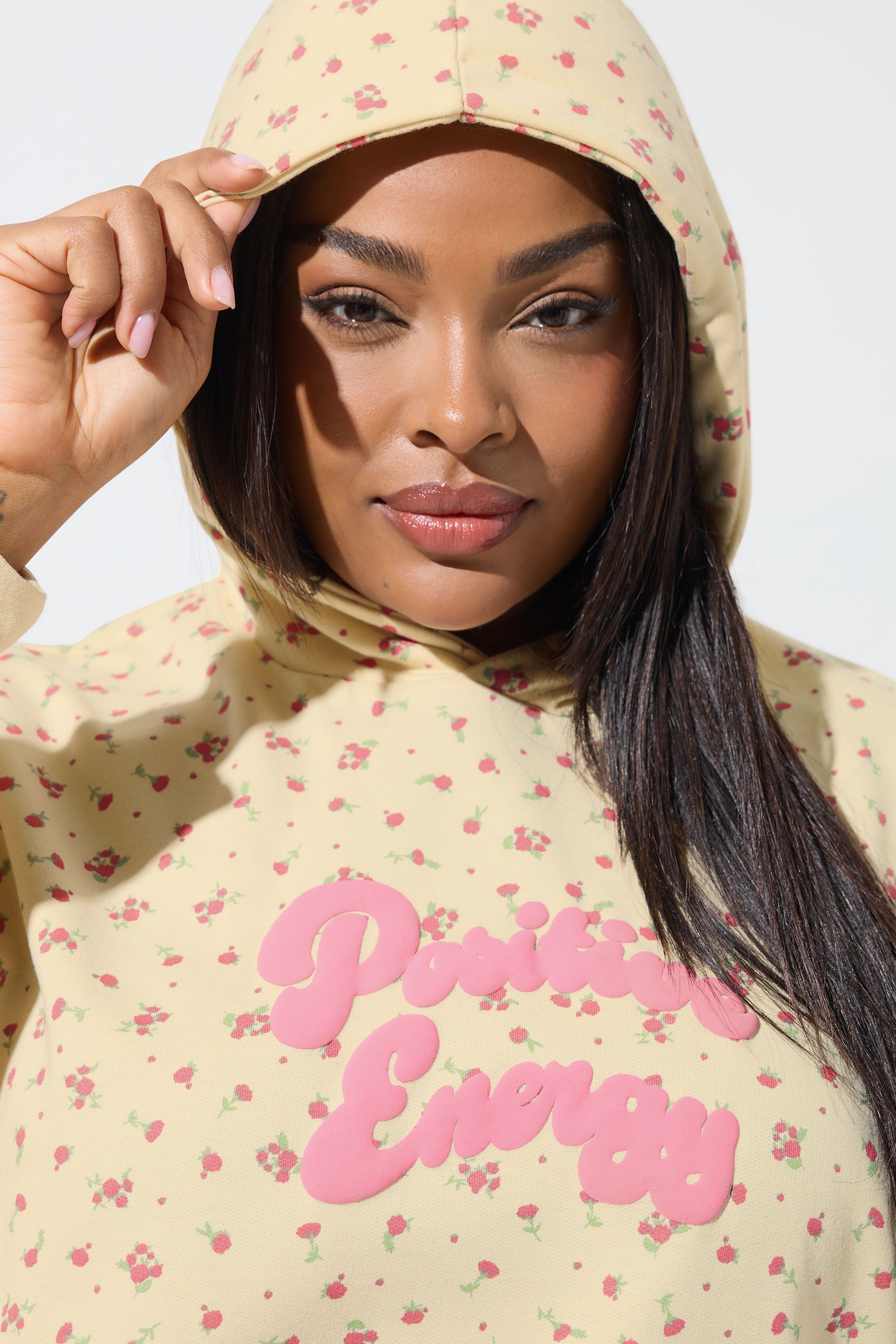 Sweat À Capuche Jaune À Petites Fleurs « Positive Energy » Size 44 - Limited Collection - Modalova