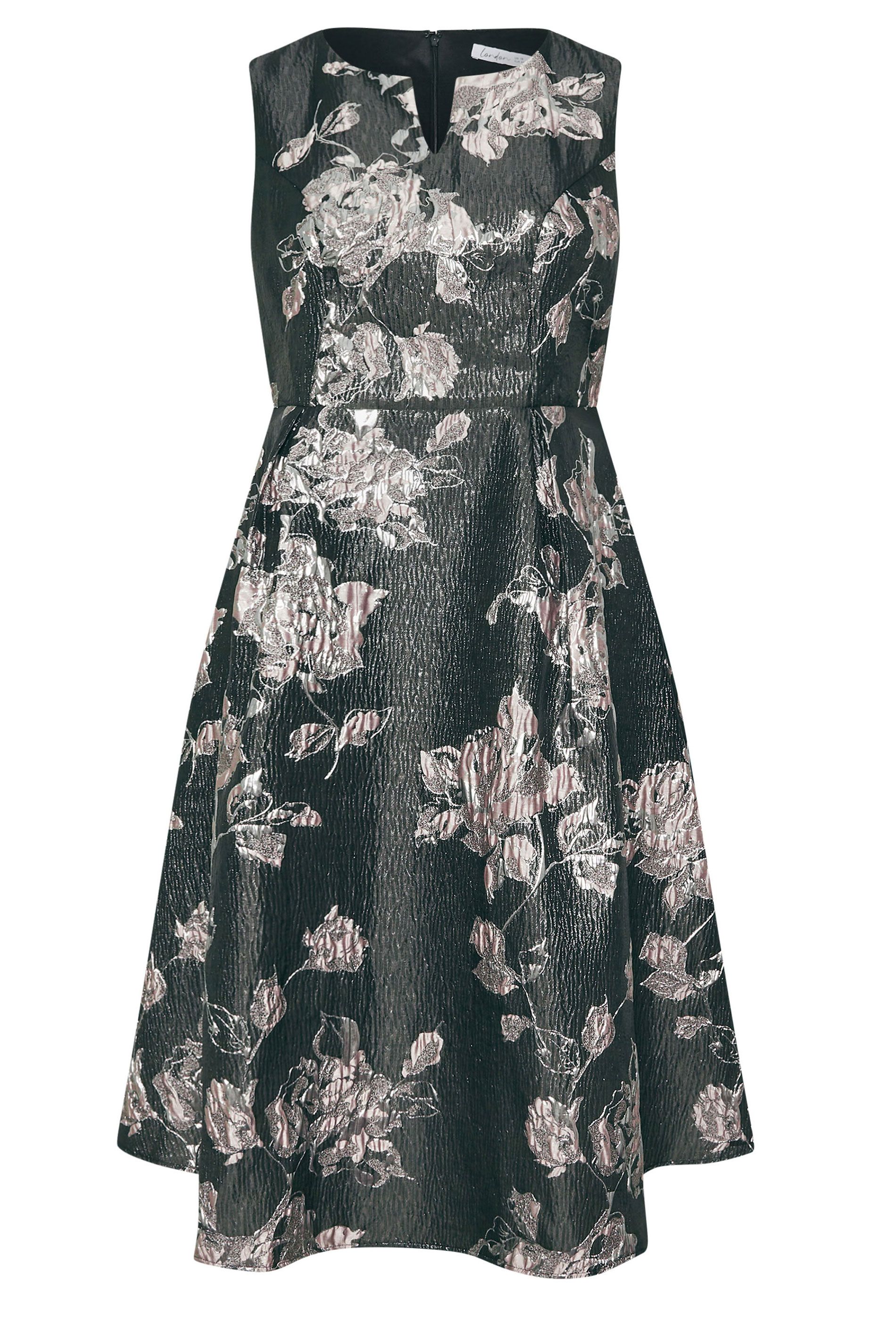 Robe Midi Noire En Jacquard Métallisé Premium Satiné Floral Doré Size 44 - Yours London - Modalova