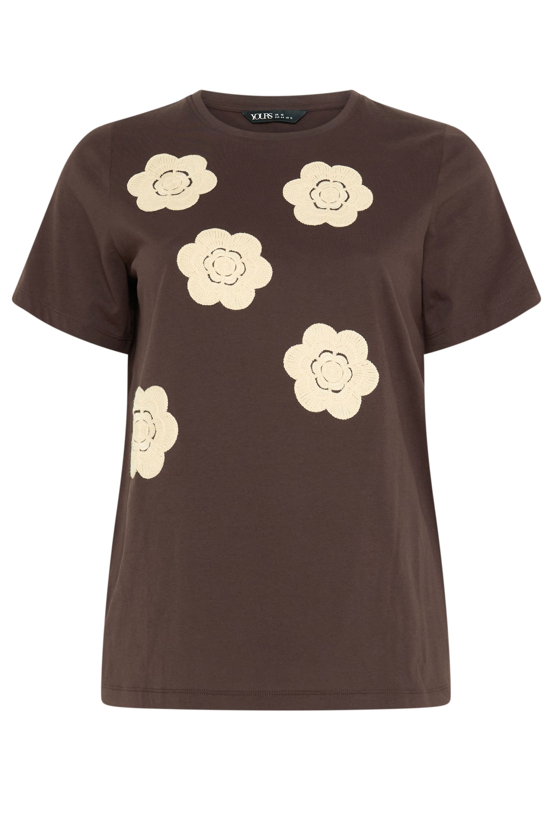 Tshirt Marron Chocolat À Marguerites Appliquées Size 44 - Yours - Modalova