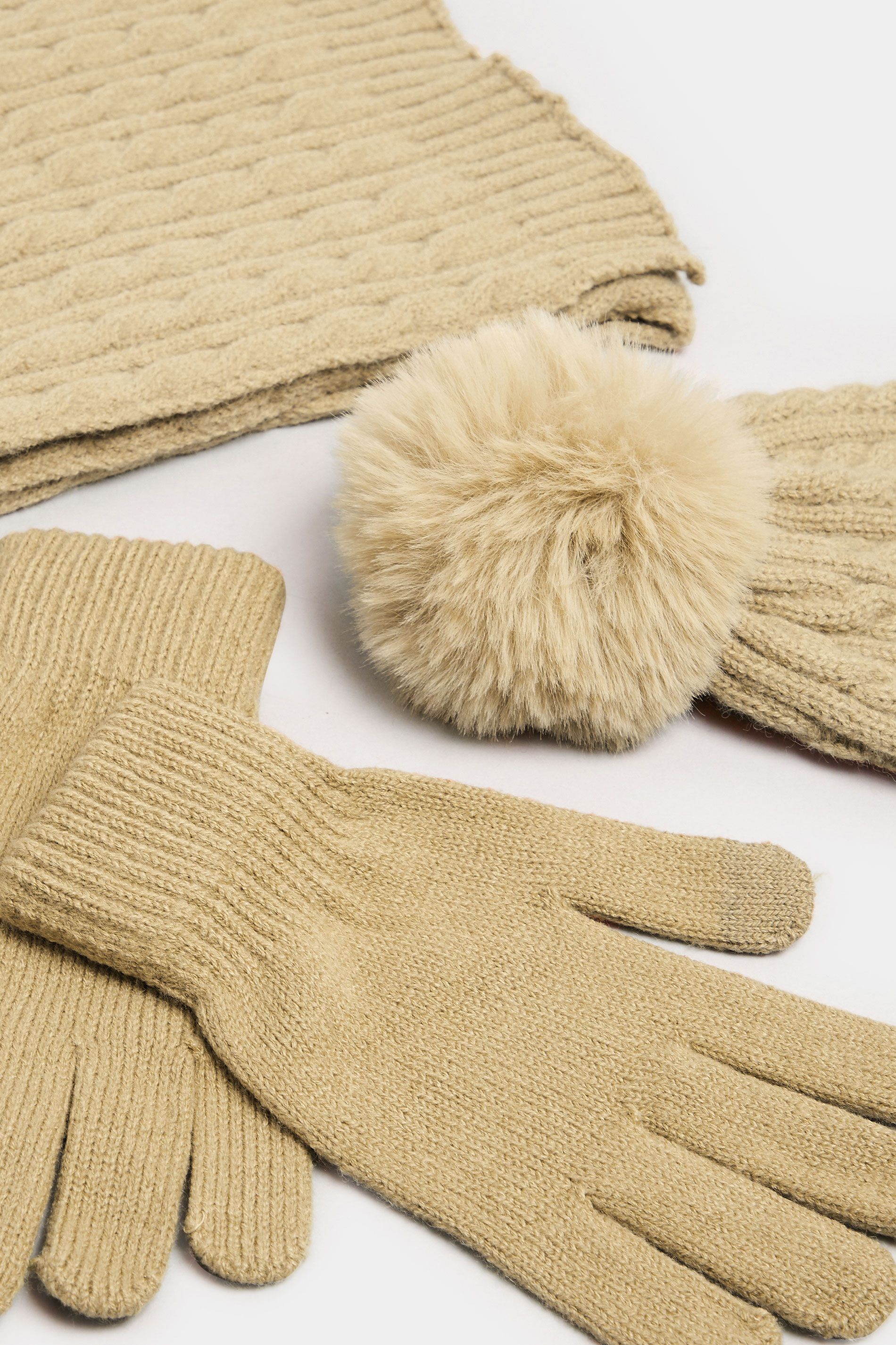 Ensemble Bonnet, Gants Et Écharpe En Tricot Torsadé Beige Et Marronsize One Size - Yours - Modalova