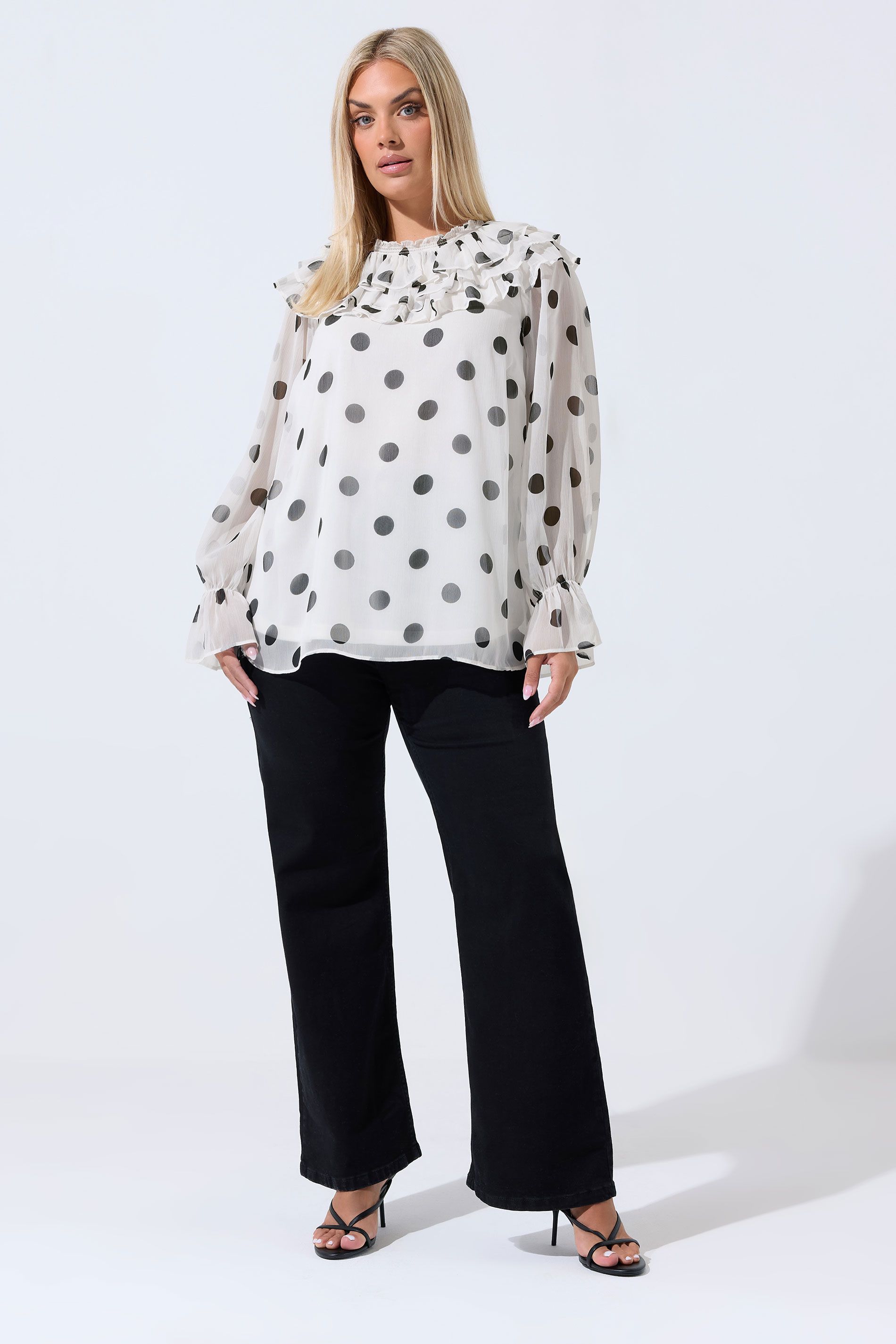 Blouse Blanche À Pois Et Col Volanté Size 50-52 - Limited Collection - Modalova