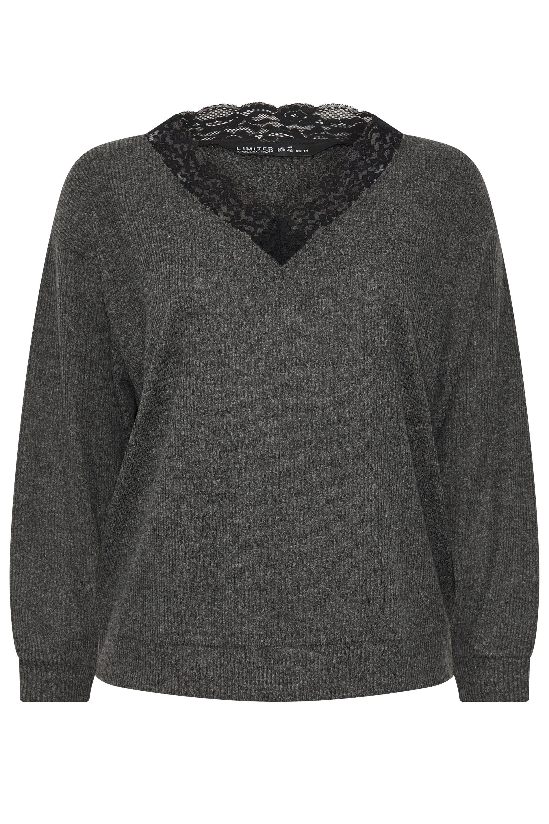 Haut Gris Côtelé Avec Bordure En Dentelle Size 44 - Limited Collection - Modalova