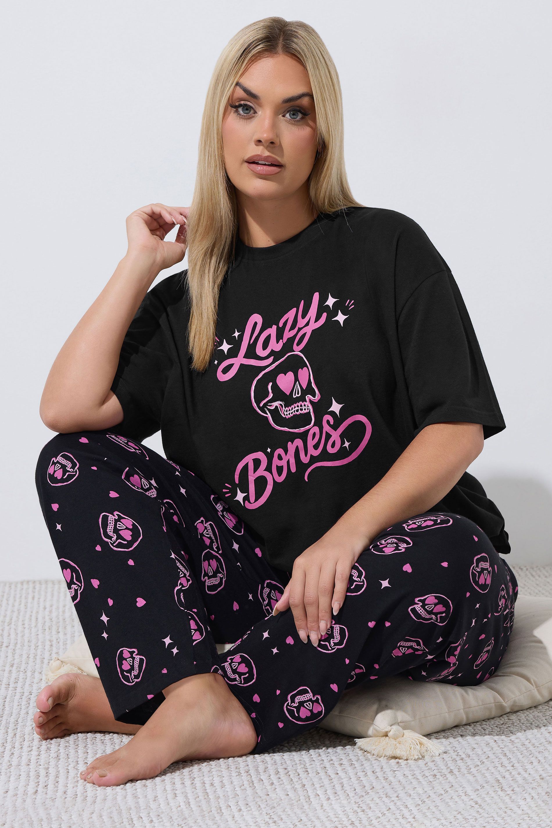 Ensemble De Pyjama Noir « Lazy Bones » À Motif Tête De Mort Size 38-40 - Limited Collection - Modalova