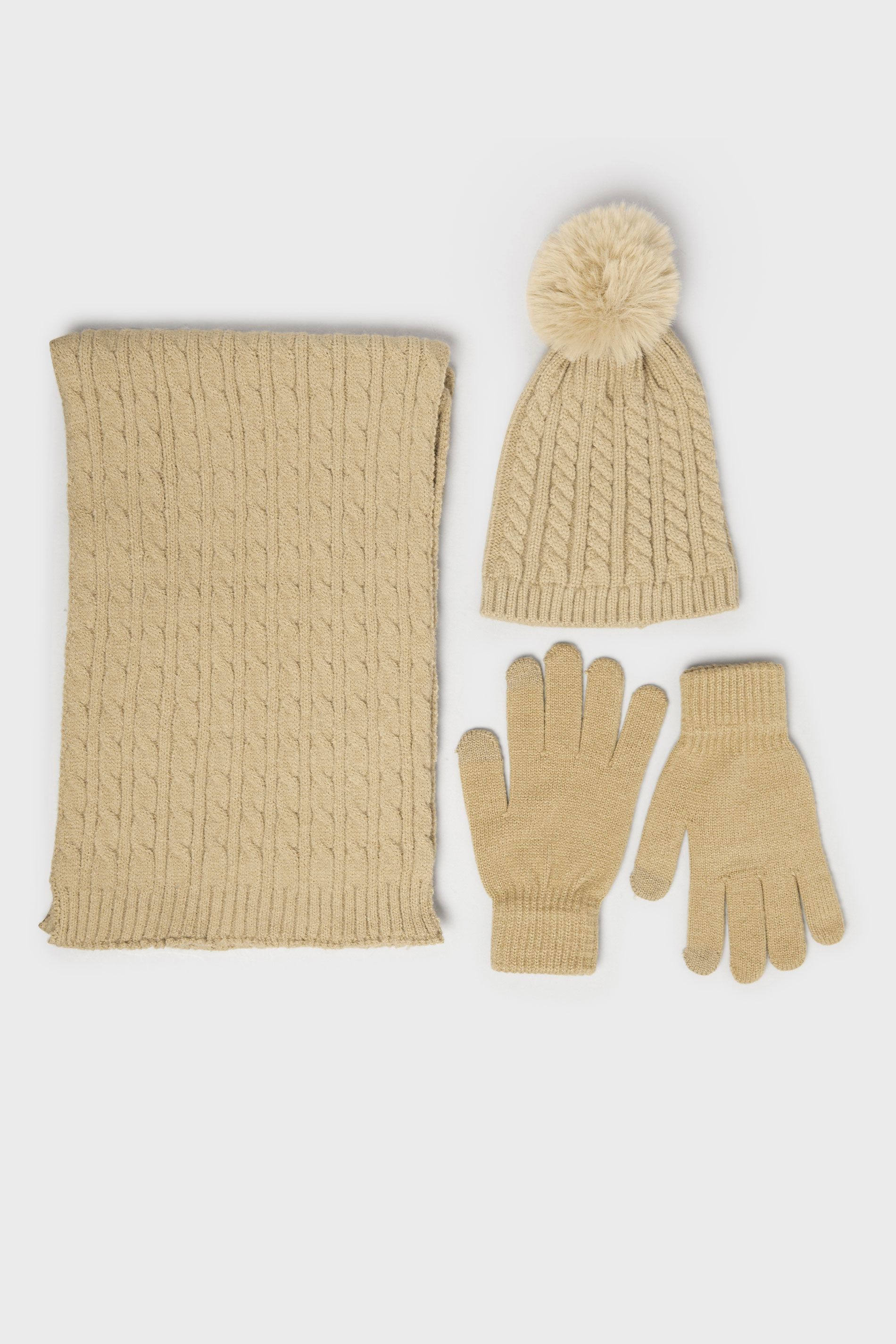 Ensemble Bonnet, Gants Et Écharpe En Tricot Torsadé Beige Et Marronsize One Size - Yours - Modalova