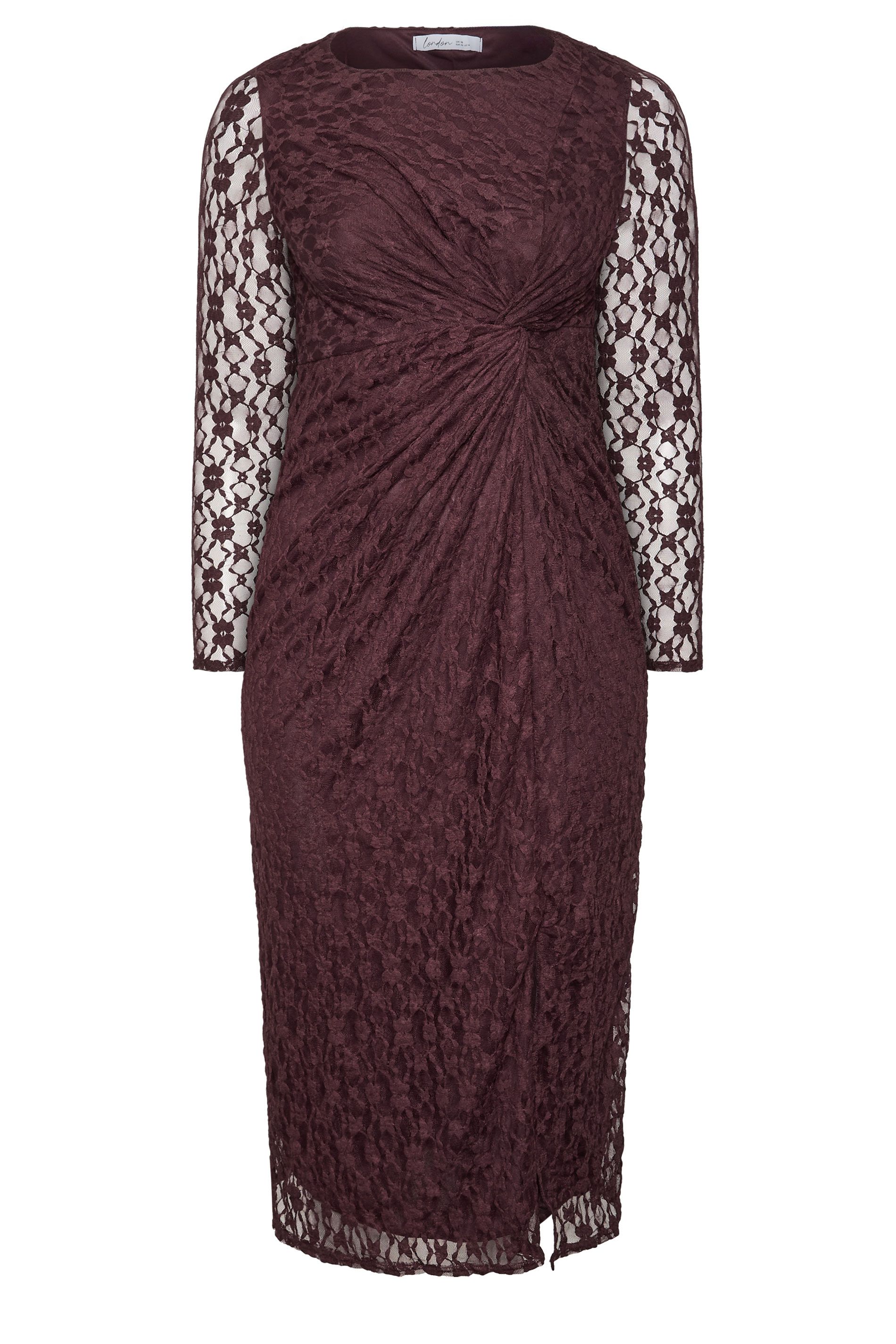 Robe Marron Chocolat En Dentelle Avec Détail Torsadé Sur Le Côté Size 50 - Yours London - Modalova
