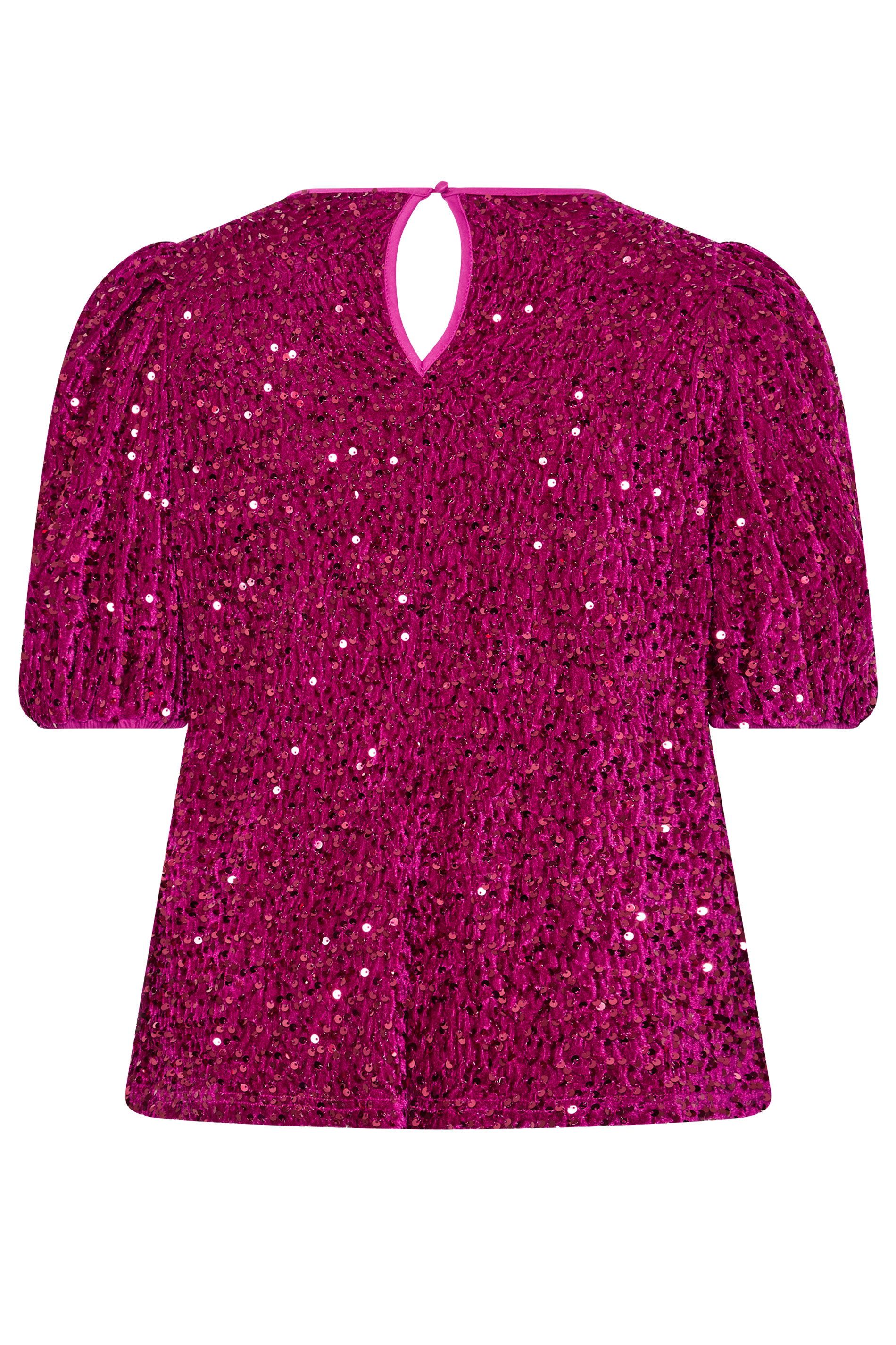 Top Rose Vif À Sequins Et Manches Bouffantes Size 48 - Limited Collection - Modalova