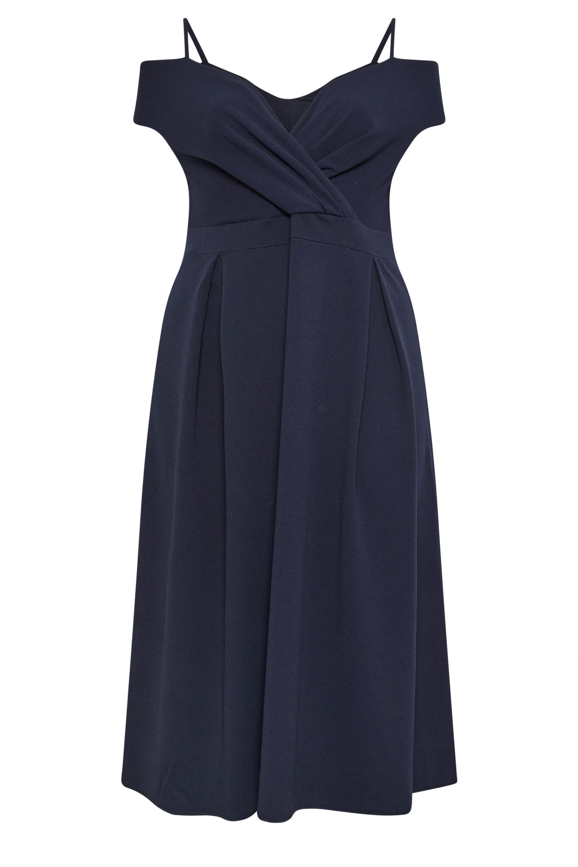 Robe Patineuse Bleu Marine À Col Bardot Size 54-56 - Yours London - Modalova