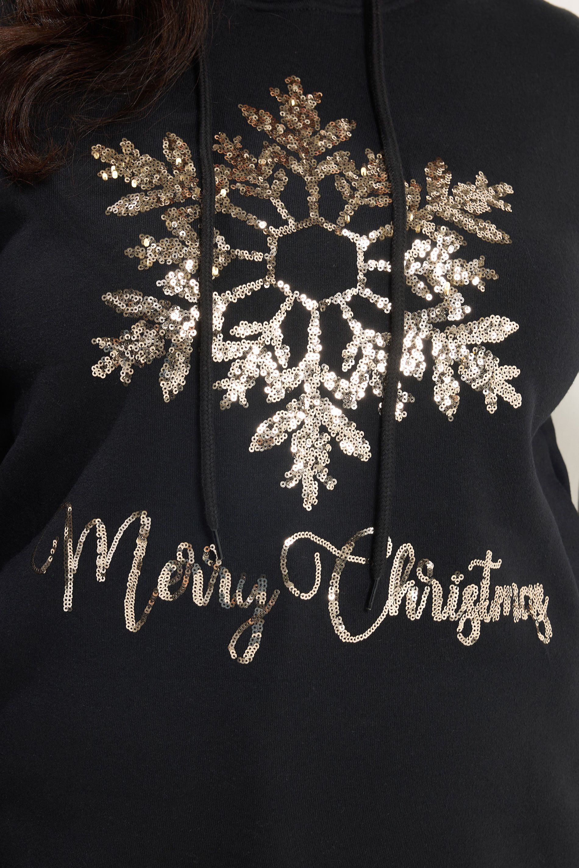 Sweat À Capuche Noir « Merry Christmas » Avec Flocon De Neige À Sequins Size 54-56 - Yours - Modalova