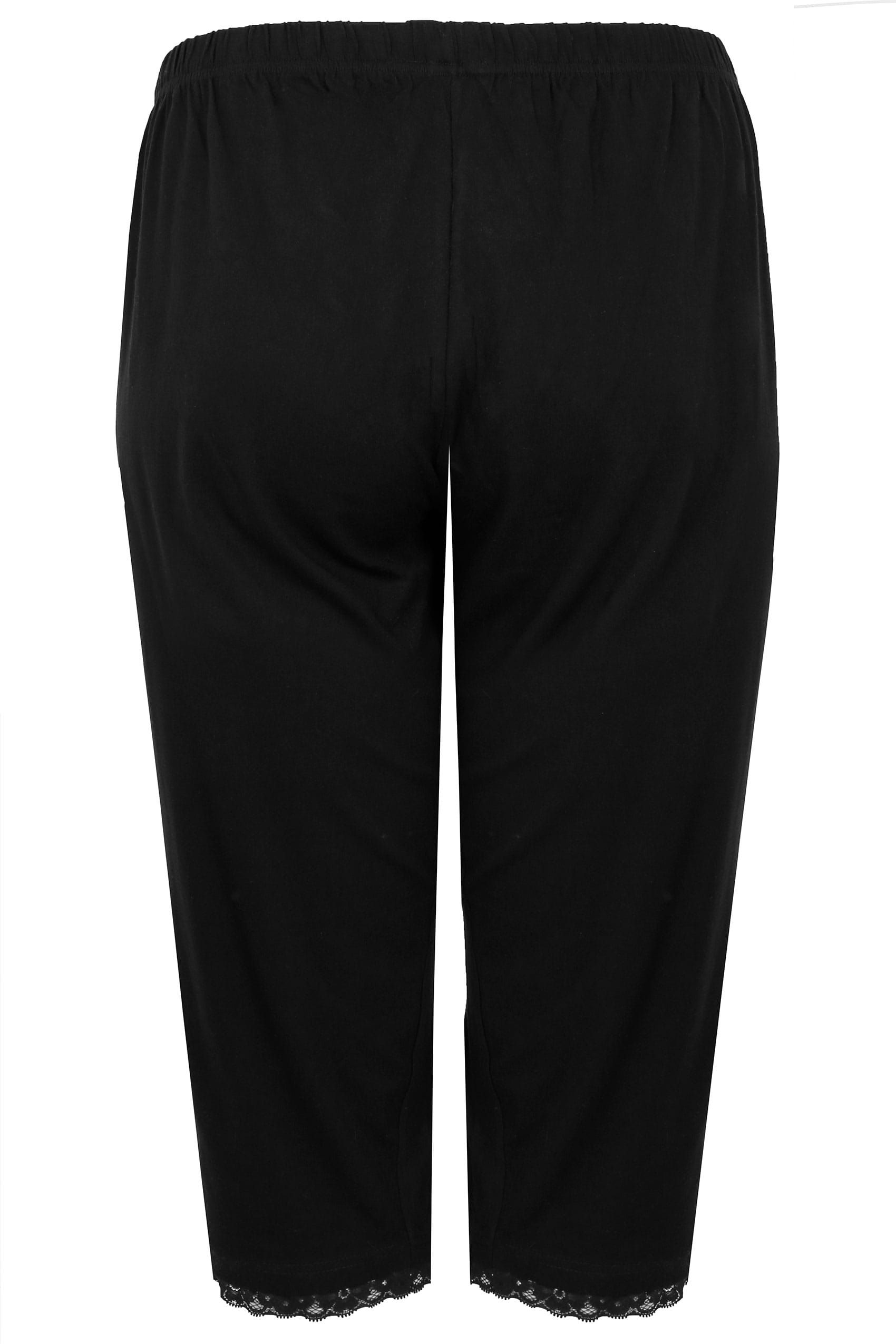 Pantacourt Pyjama Noir Avec Bordure Dentellesize 66-68 - Yours - Modalova