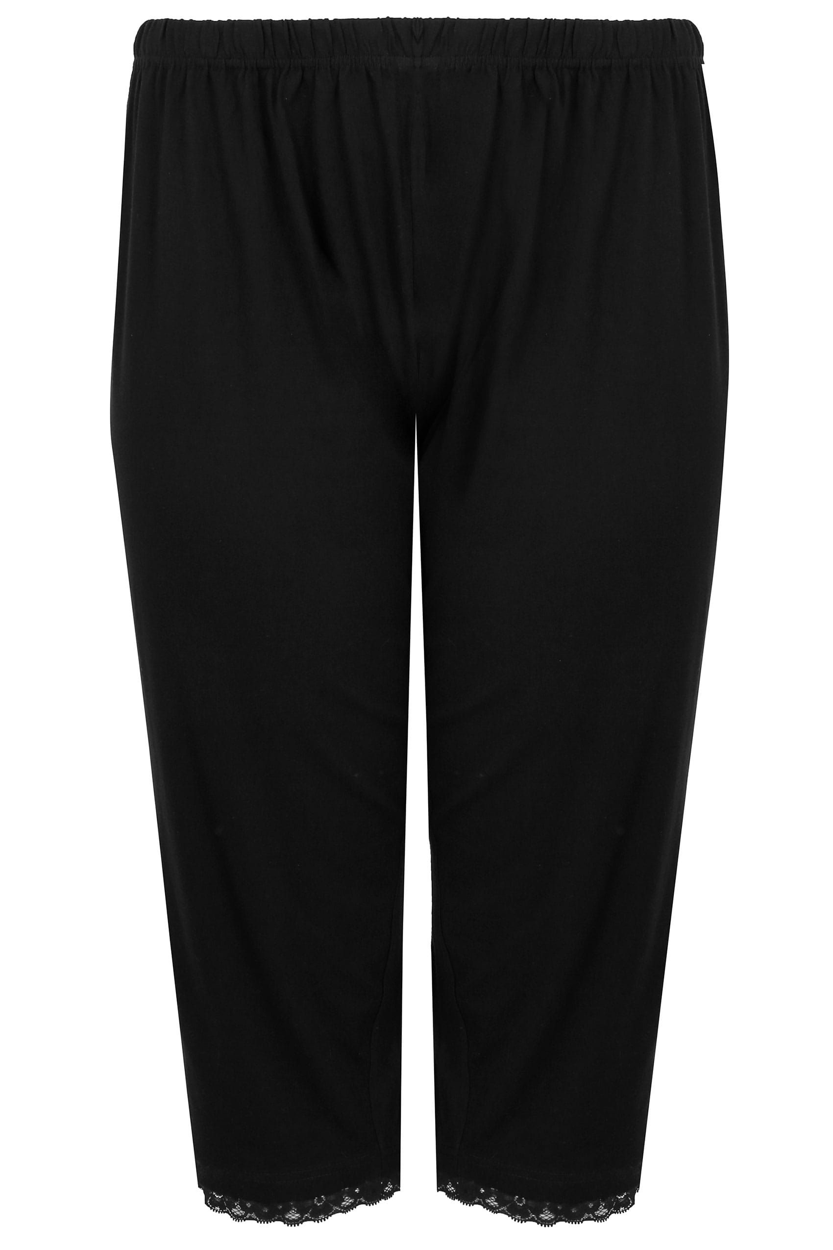 Pantacourt Pyjama Noir Avec Bordure Dentellesize 66-68 - Yours - Modalova