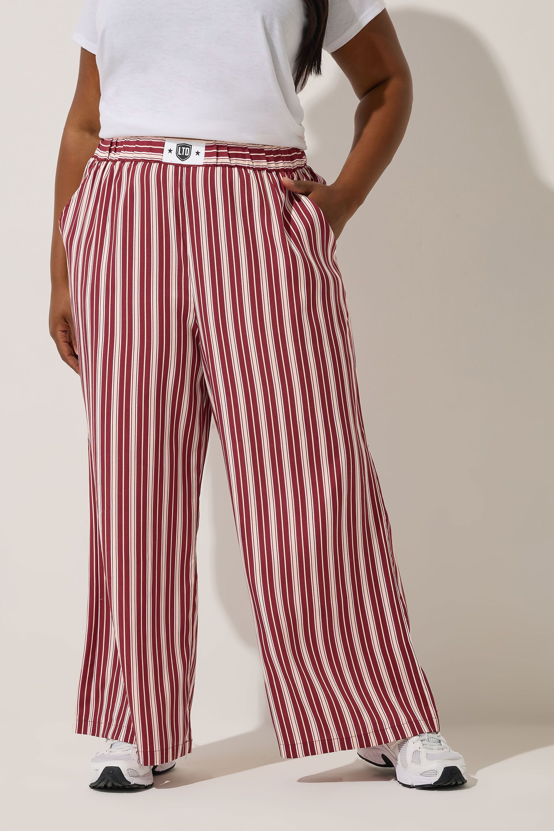 Pantalon Taille Boxer À Rayures Rose Foncé Size 48 - Limited Collection - Modalova