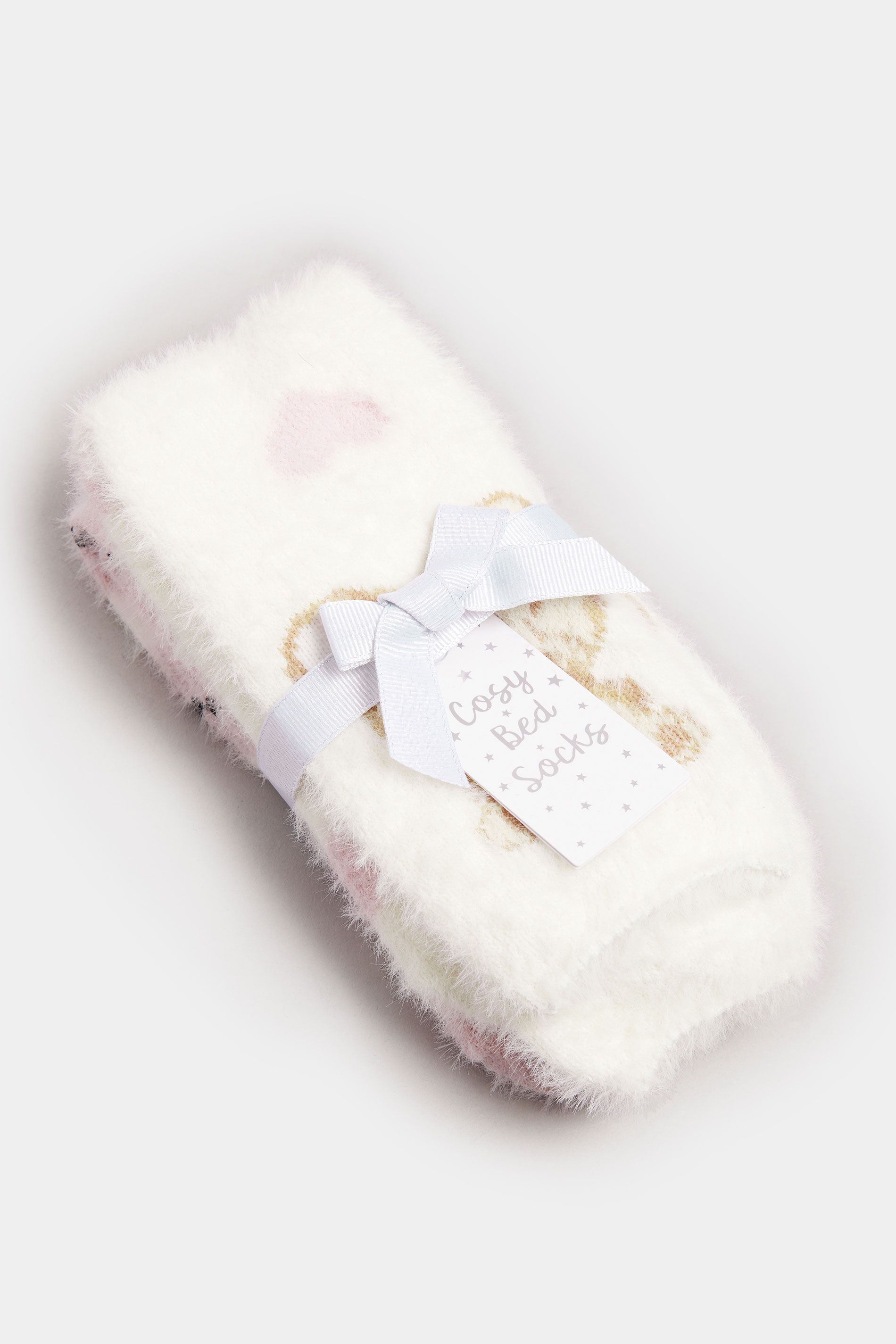 Lot De 2 Paires De Chaussettes D’Intérieur Duveteuses Blanc Et Rose À Motif Ours En Peluche Size 41-44 - Yours - Modalova
