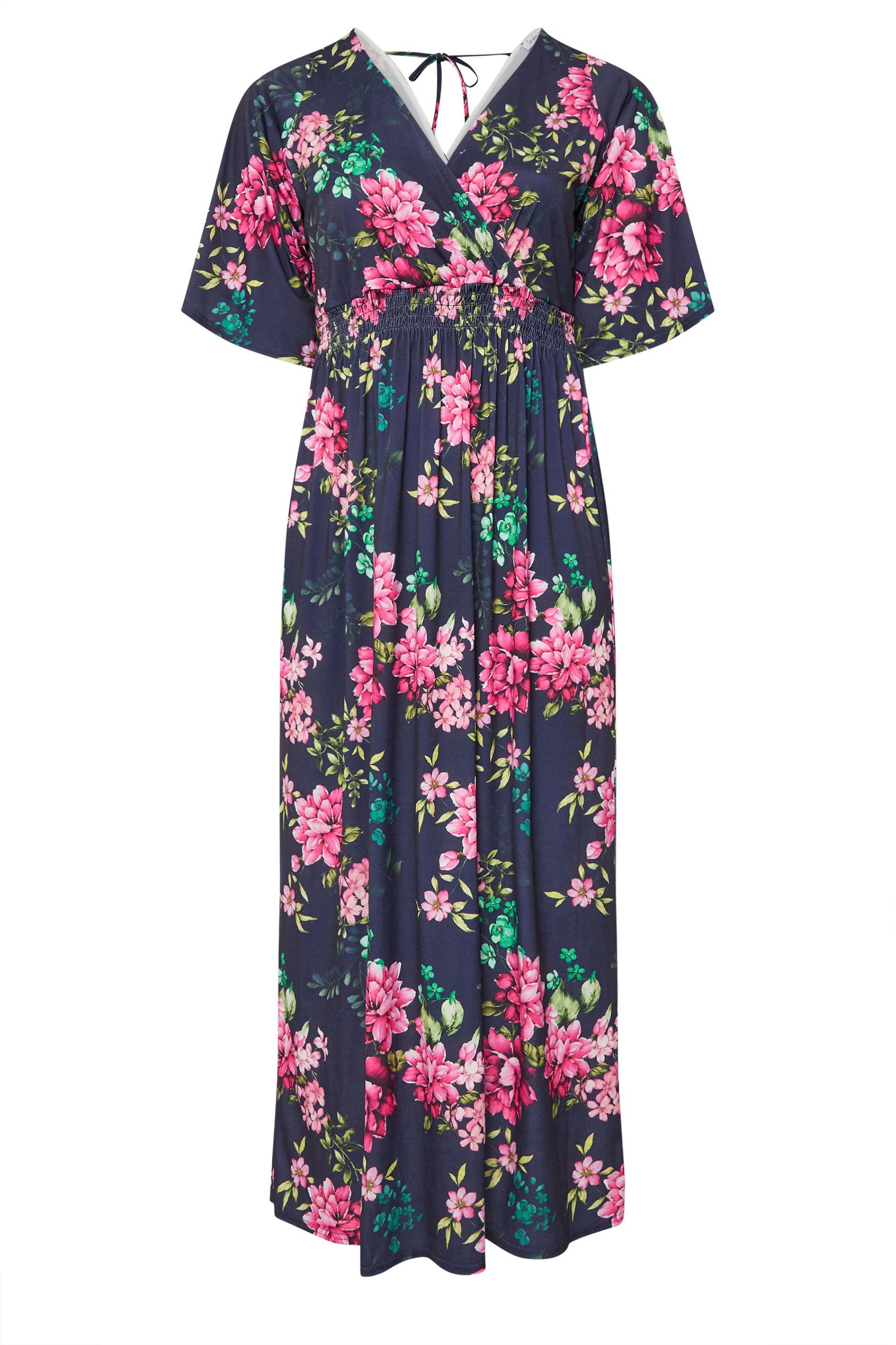 Robe Maxi Bleue Marine Floral En Jersey Size 44 - Yours London - Modalova