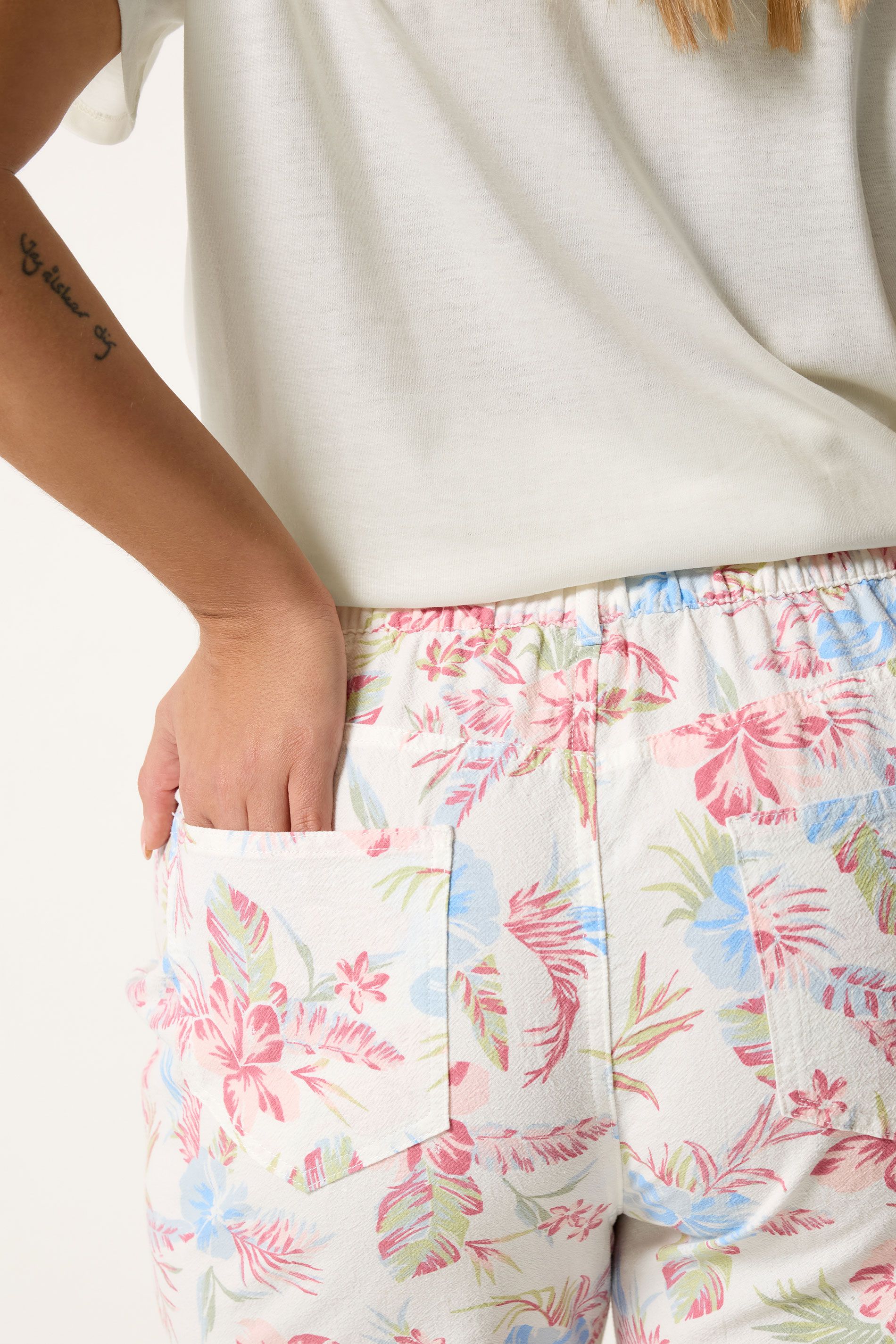 Short À Imprimé Tropical En Coton Léger Blanc Size 48 - Yours - Modalova